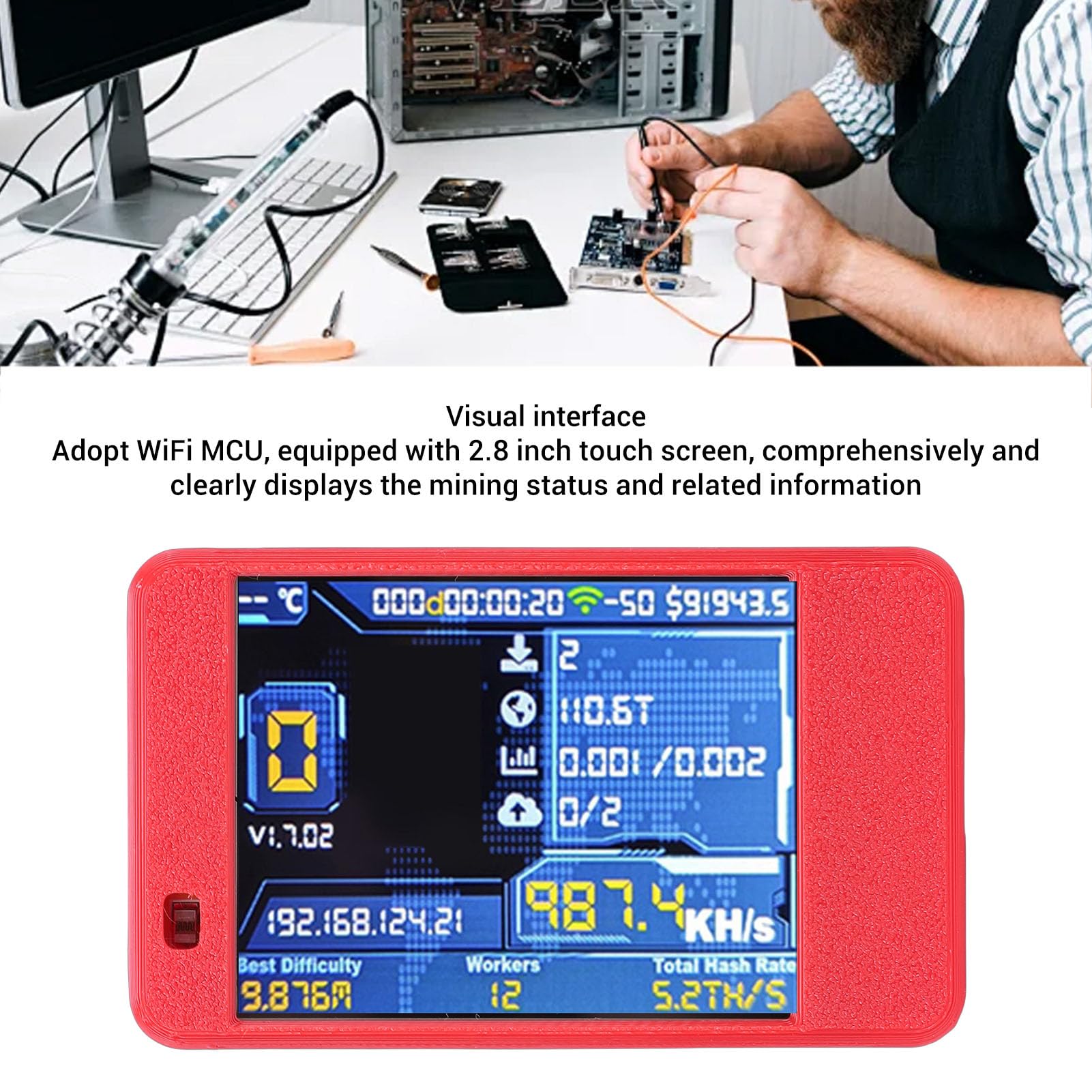 Fabater 2.8-calowy moduł Deweloperski Ekranu Dotykowego Obsługa ESP32-2432S028 WiFi Bluetooth Dwurdzeniowy moduł Rozwojowy Plug and Play 1060 KH/s (czerwony)
