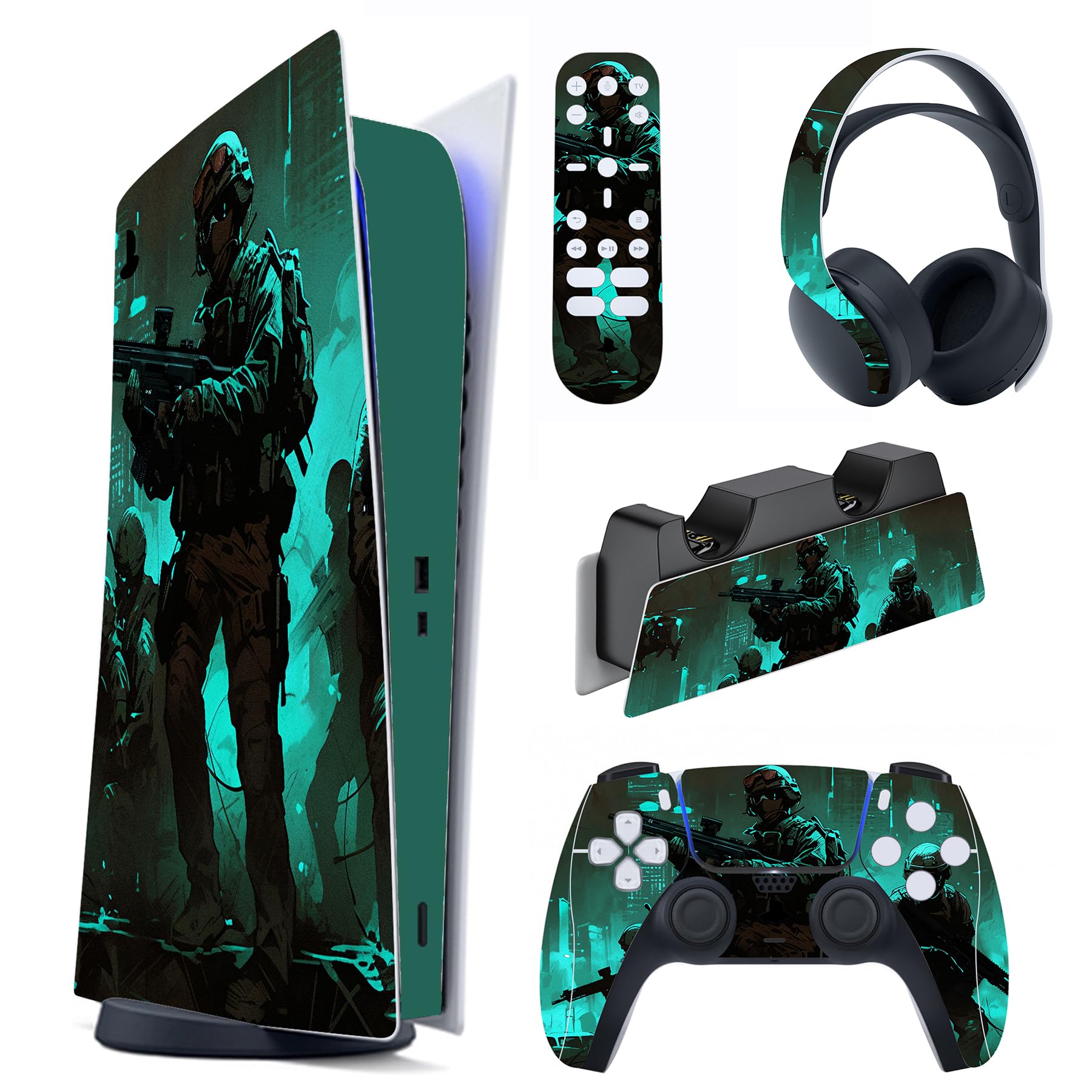 PlayVital Complete Sticker for ps5 Digital Edition - Vinyl Sticker for Console, Control, Charging Station, Remote Control and Headphones, Skin Sticker (Fearlessness)