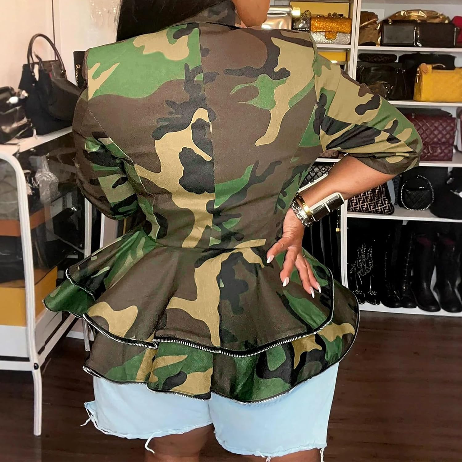 Seltaon Fall Camo Jacket for Women Casual Camouflage Army Fatigue Green Jackets Coat Plus Size - Image 3