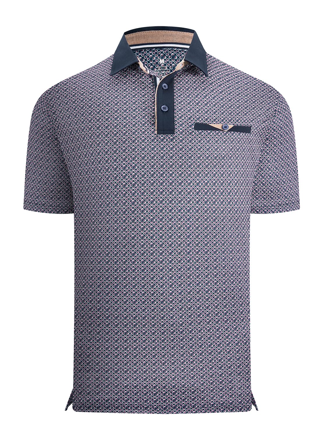Damipow Golf Shirts for Men Dry Fit Short Sleeve Print Collared Polo Shirt