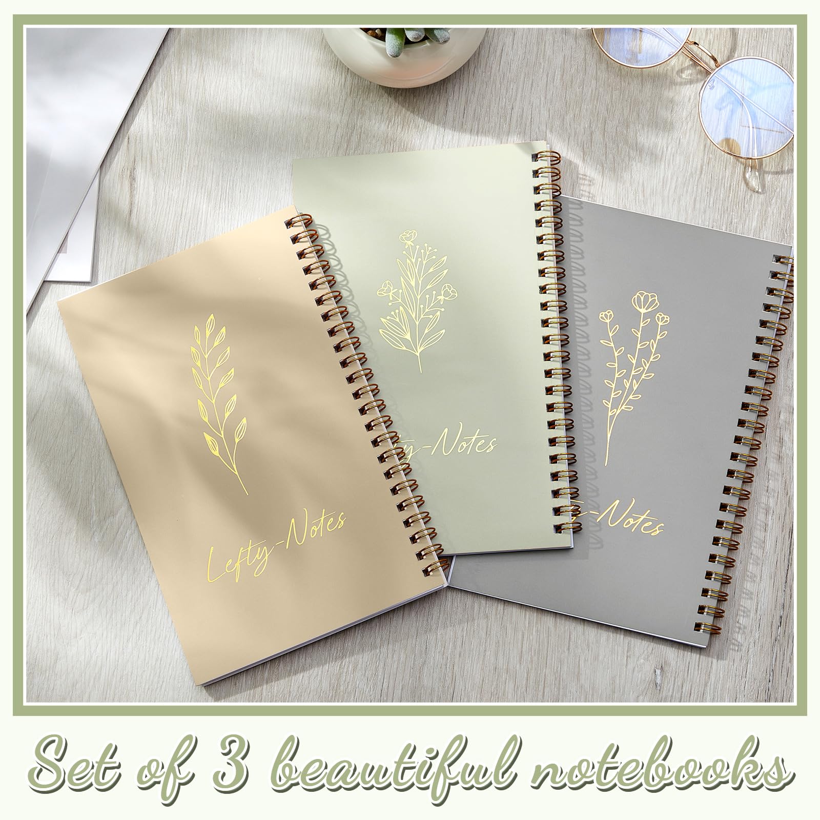 Lewtemi 3 cuadernos para zurdos de 8 x 5 pulgadas, cuaderno de papel encuadernado con alambre para escuela, universidad, suministros para trabajadores de oficina, uso más fácil, 50 hojas/100 páginas