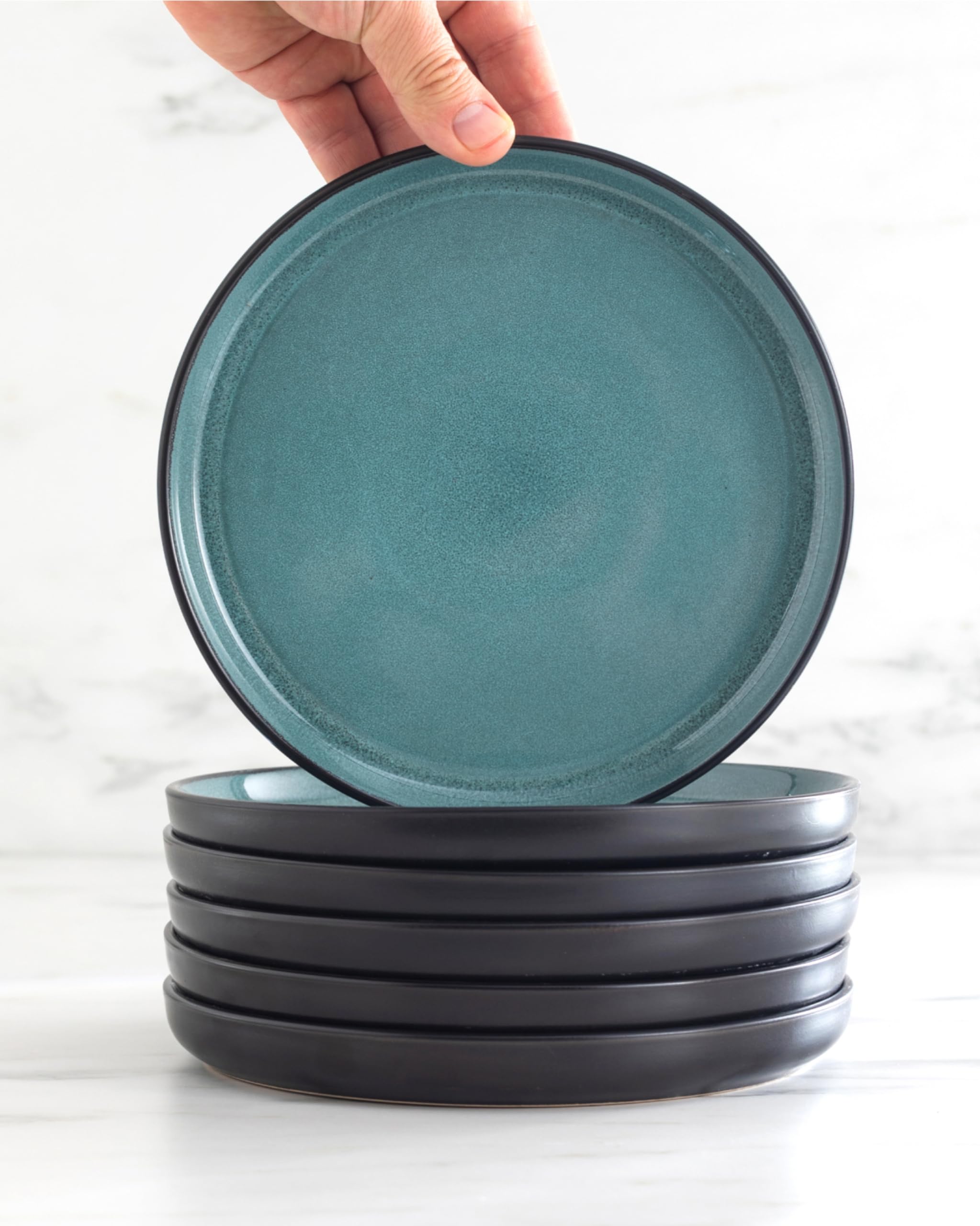 Plato de servicio Ibiza en gres - Gran plato para servir - Estilo mediterráneo - Apto para lavavajillas y microondas - Plato ovalado de Pure Living en Azul Ahumado