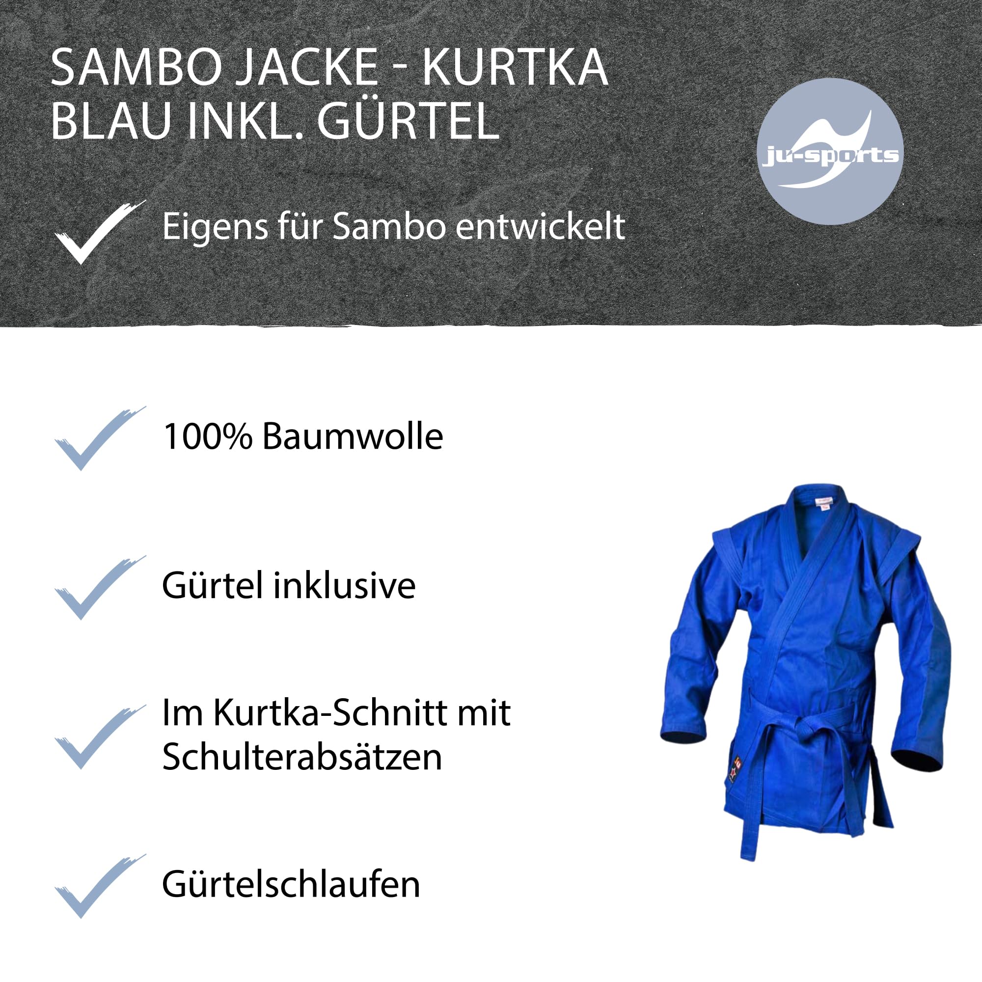 Ju-Sports Sambo Jacke Herren & Damen, rot Gr. 160 - Klassischer Kurtka inkl. Gürtel, Ausgestattet mit Schulterabsätzen & Gürtelschlaufen, 100% Baumwolle