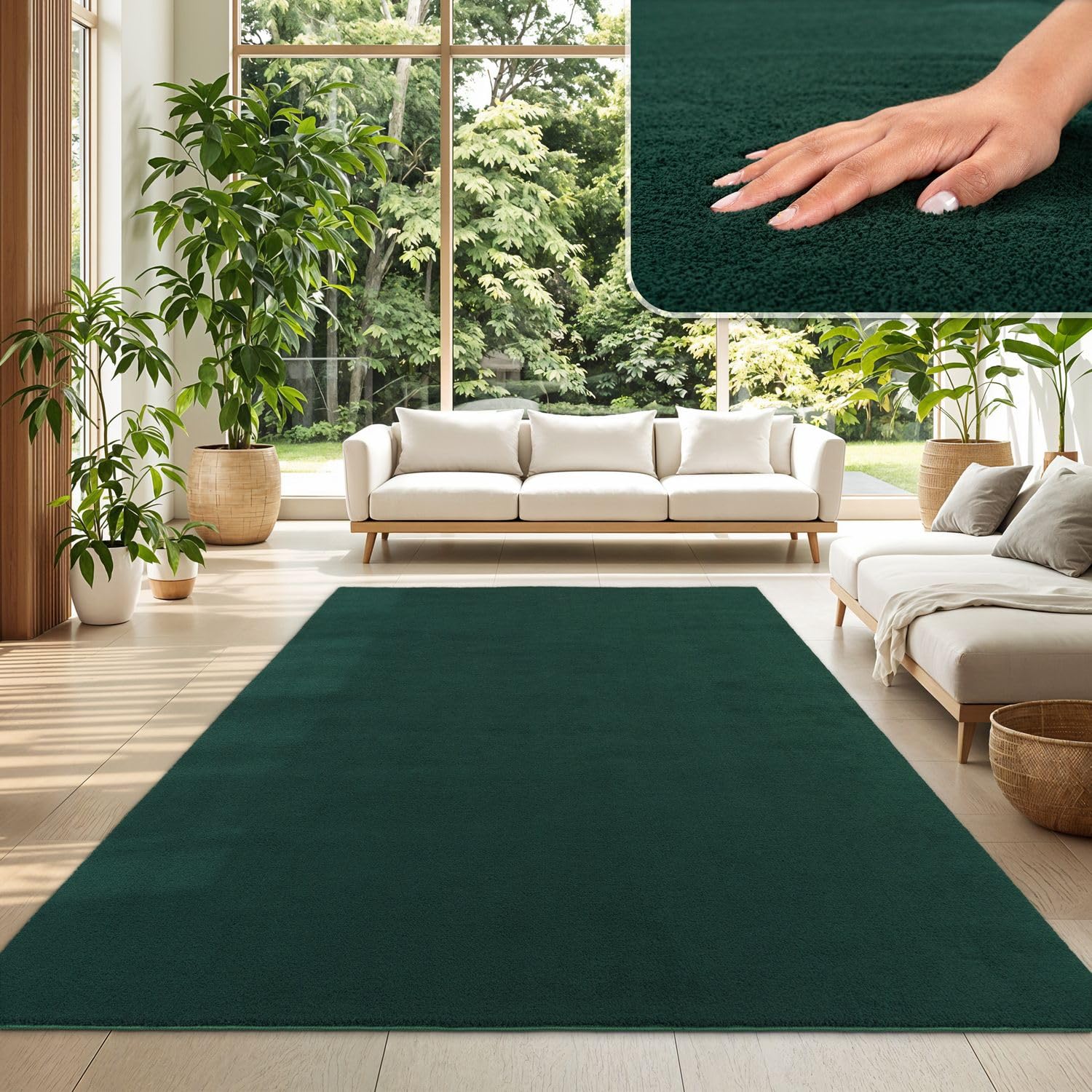 TT Home Wohnzimmer Teppich Kurzflor Anti-Rutsch Rückseite Unifarben Modern Waschbar