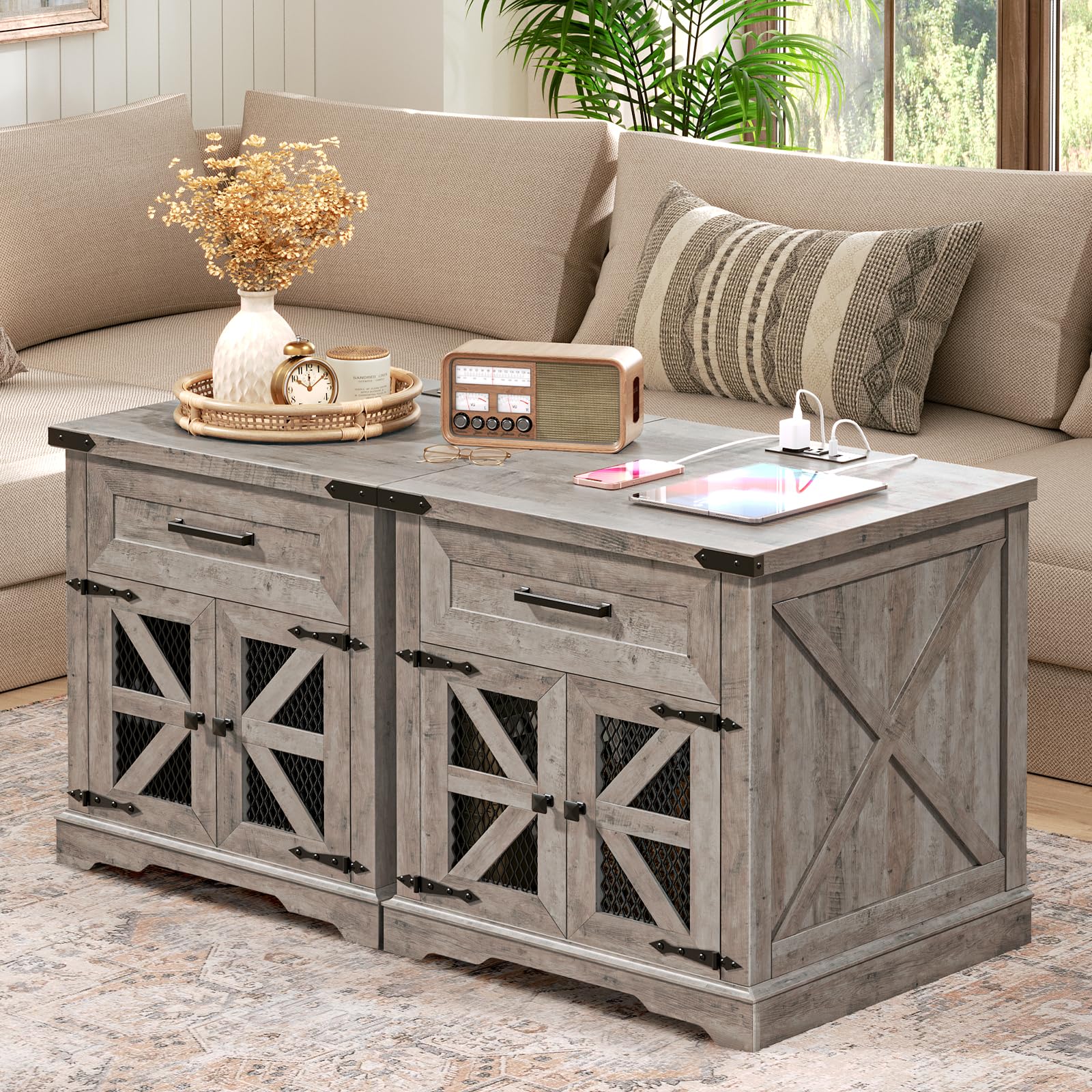 RALGEND Farmhouse End Table in Greige