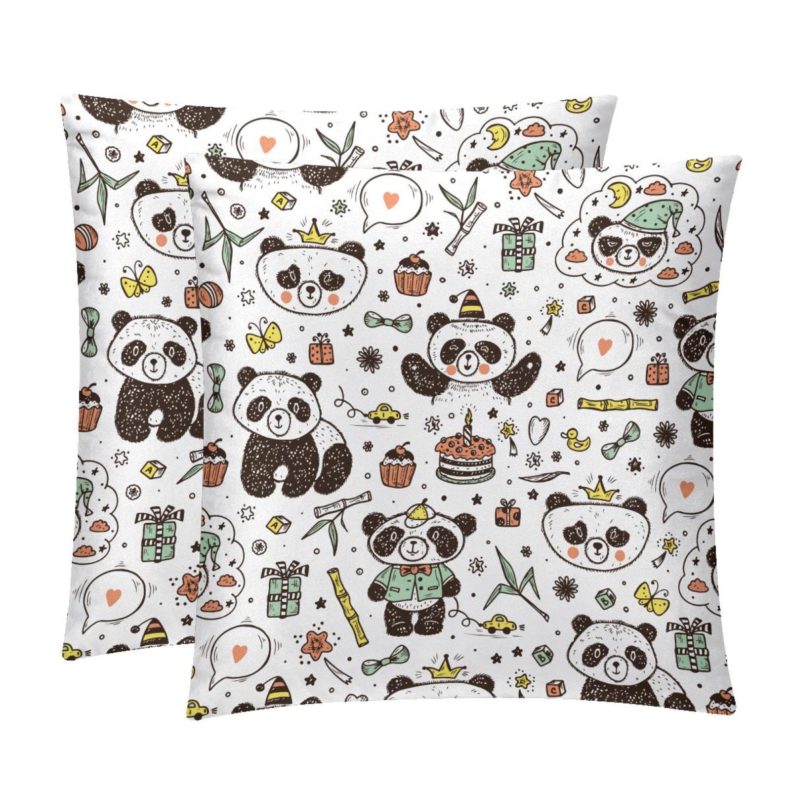 TDGKPZ Cute Panda Throw Pillow Covers 2 Pack Pillowcases Soft Cozy Pillow Cases For Couch Bed Sofa 40x40cm