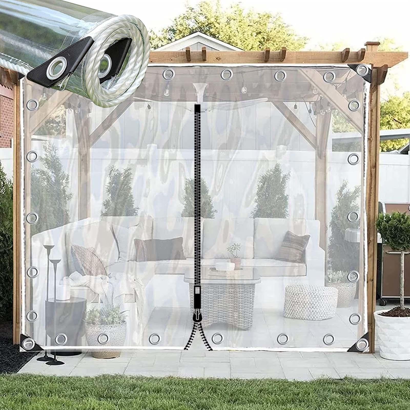 Transparente Pavillon-Vorhänge für den Außenbereich, mit transparenten Seitenteilen und Ösen, 2,3 m x 2,5 m, wasserdichter PVC-Kunststoff für Garten, Pergola, Veranda, Carport, Reißverschluss