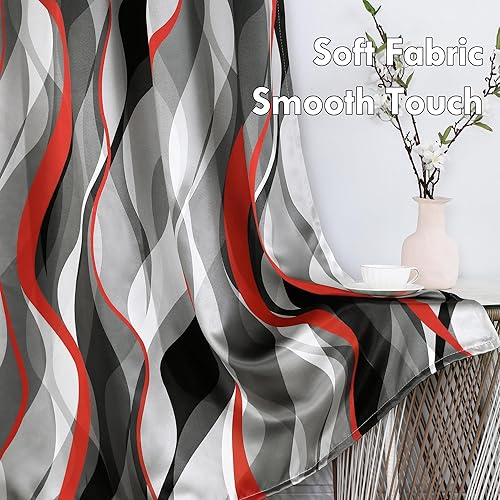 Miniatura 3 de weesire Cortinas rojas y grises, modernas, a rayas, decorativas, con 50% de bloqueo de luz, con ojales, para sala de estar, villa, dormitorio, juego