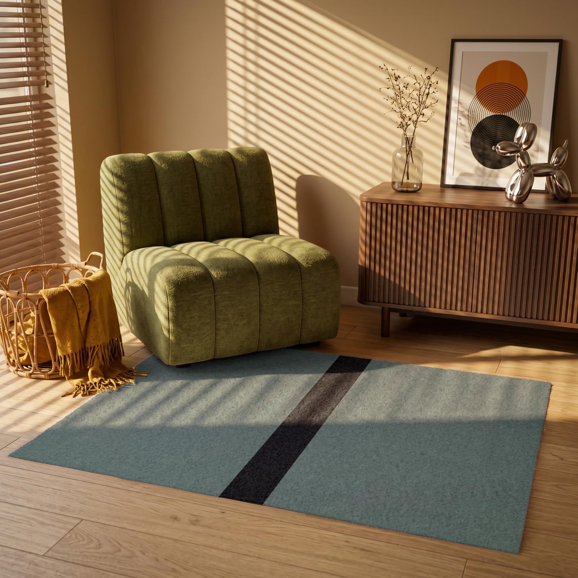 Alfombra Salon Rectangular 120x80 cm Alfombras Habitacion Dormitorio Tapete Sala Quarto Tapetes Matrimonio Modernas Antideslizante Verde - Negro - Rayas - Minimalista