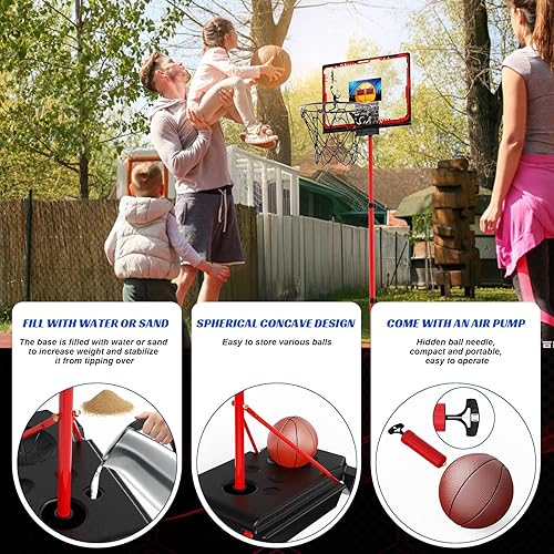 Miniatura 6 de Juego de aro de baloncesto 4 en 1 y pelota en T para niños, soporte de baloncesto ajustable, camiseta de béisbol para niños y niñas de 2, 3, 4, 5,
