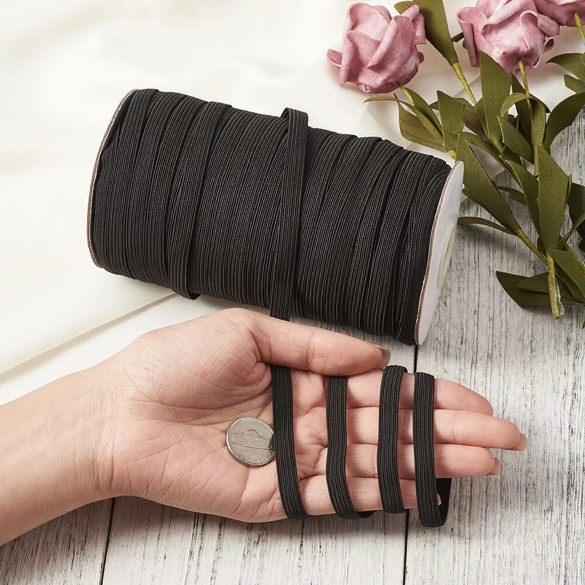 Cordon élastique Plat Noir de 200 mètres, Fil Extensible pour la Fabrication de Bijoux, 5 mm par défaut