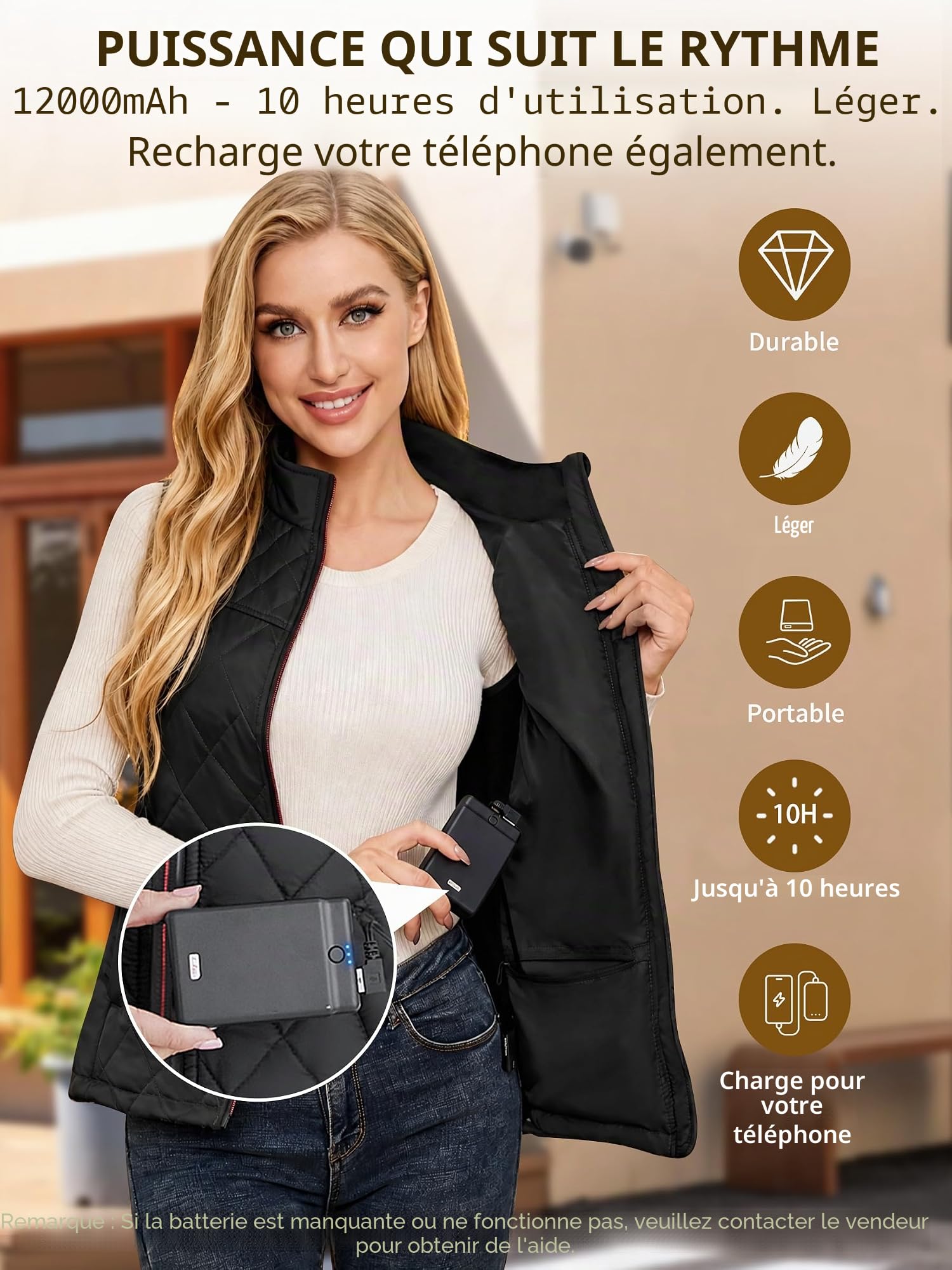 Gilet Chauffant Femme, Veste Chauffante avec Batterie, Électrique Gilet Chauffé avec 5 Zones de Chauffage,3 Niveaux de Température pour Ski en Plein air Randonnée Camping