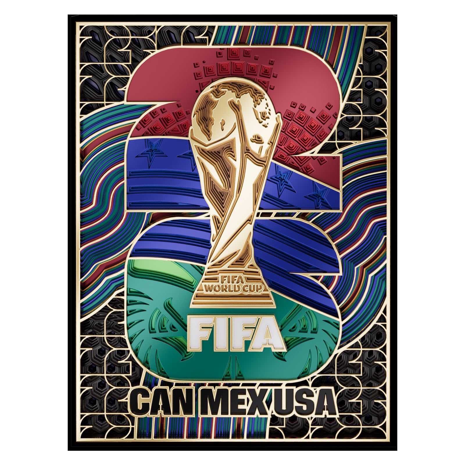 Official FIFA World Cup 2026 Collectible Wall Art,Luxury Soccer Memorabilia for Football Fans Collectors,Limited Edition with Certificate of Authenticity, Premium Wooden Laser-Cut 3D Layered Decor 15.7×20.9×1.5Inch | Official Licensed Merchandise,3D layered wood craft,Limited Edition Wall Art Decor,Luxury Memorabilia,Gift for Soccer fans