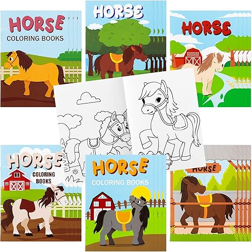 JAPBOR 24 libros para colorear de fiesta de caballos para niños, páginas de color de poni de granja, folleto de dibujo a granel, caricaturas de