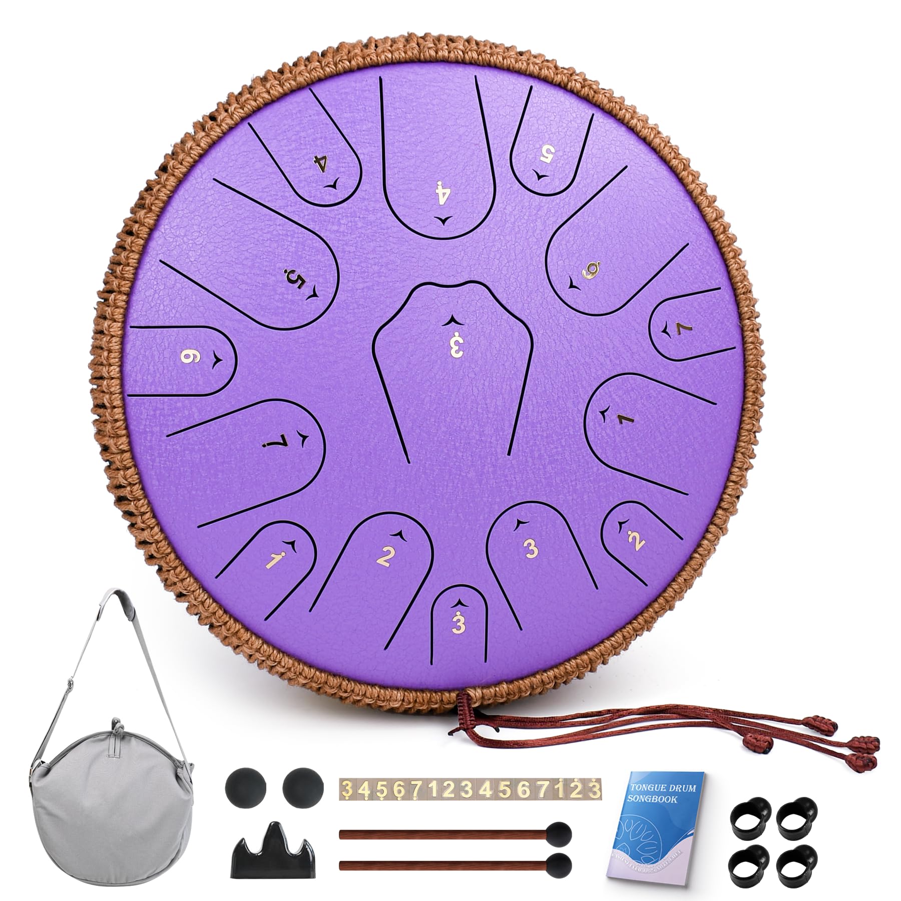 Steel Tongue Drum-14 Inch 15 Notes Tongue Drums, Steel Drum Instrument for Adults, Handpan Drums with Music Book, Handpan Drum Mallet, and Carry Bag, C Major (Purple)