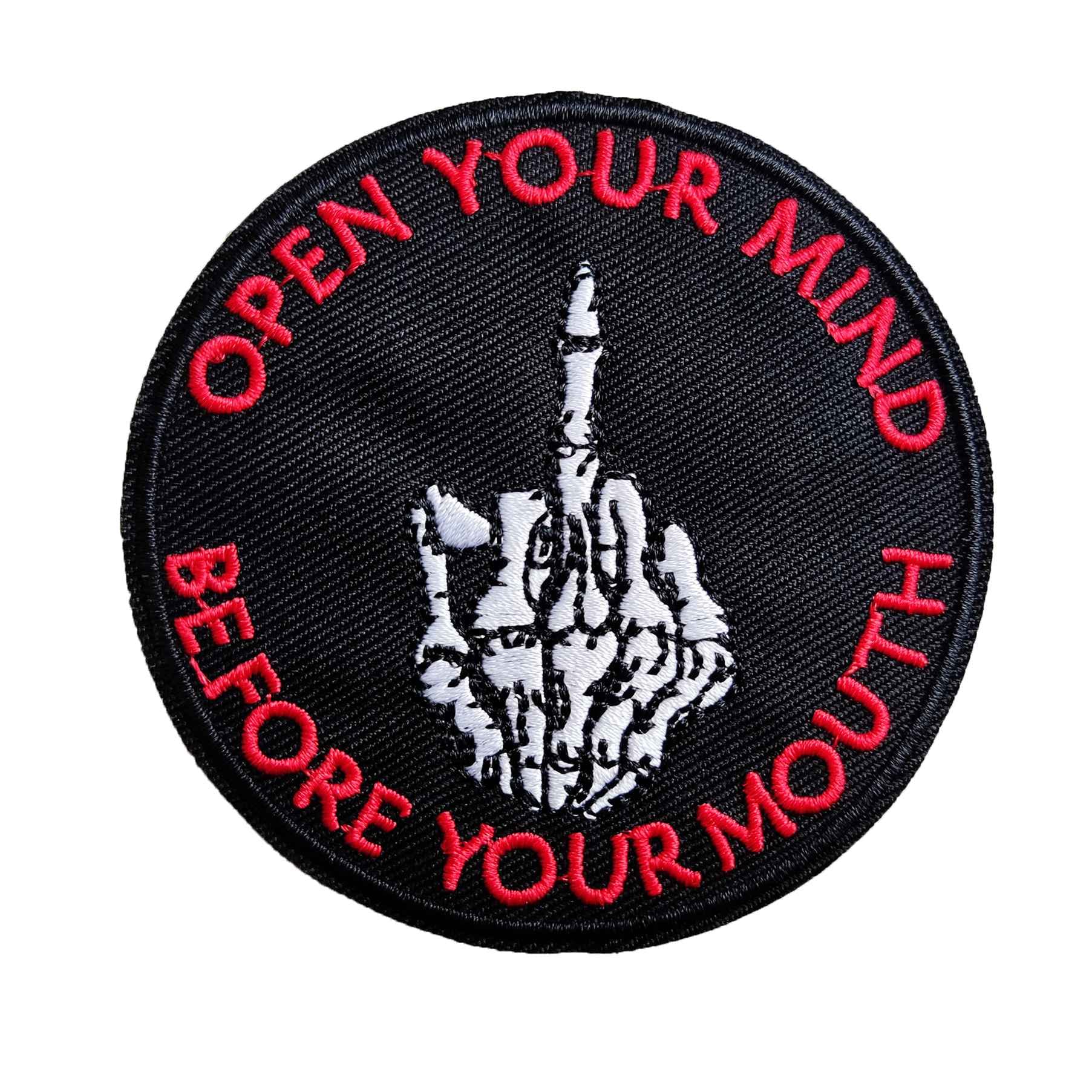 Open Your Mind Before Your Mouth Skull Tips Iron On Sew On Patch, Embroidered Patch Emblem Badge for Backpacks,Jeans (AB01)