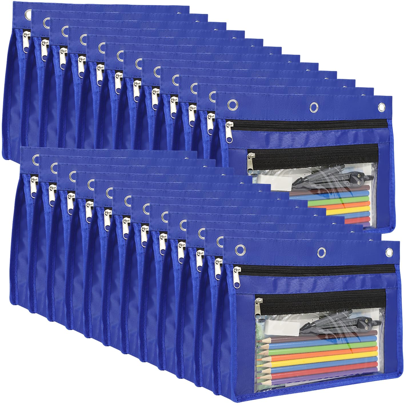 YoeeJob 24pcs Astuccio Astuccio per 3 Anelli, tasche espandibili con cerniera, grande capacità, portapenne, astuccio con finestra trasparente, scuola, ufficio, organizer