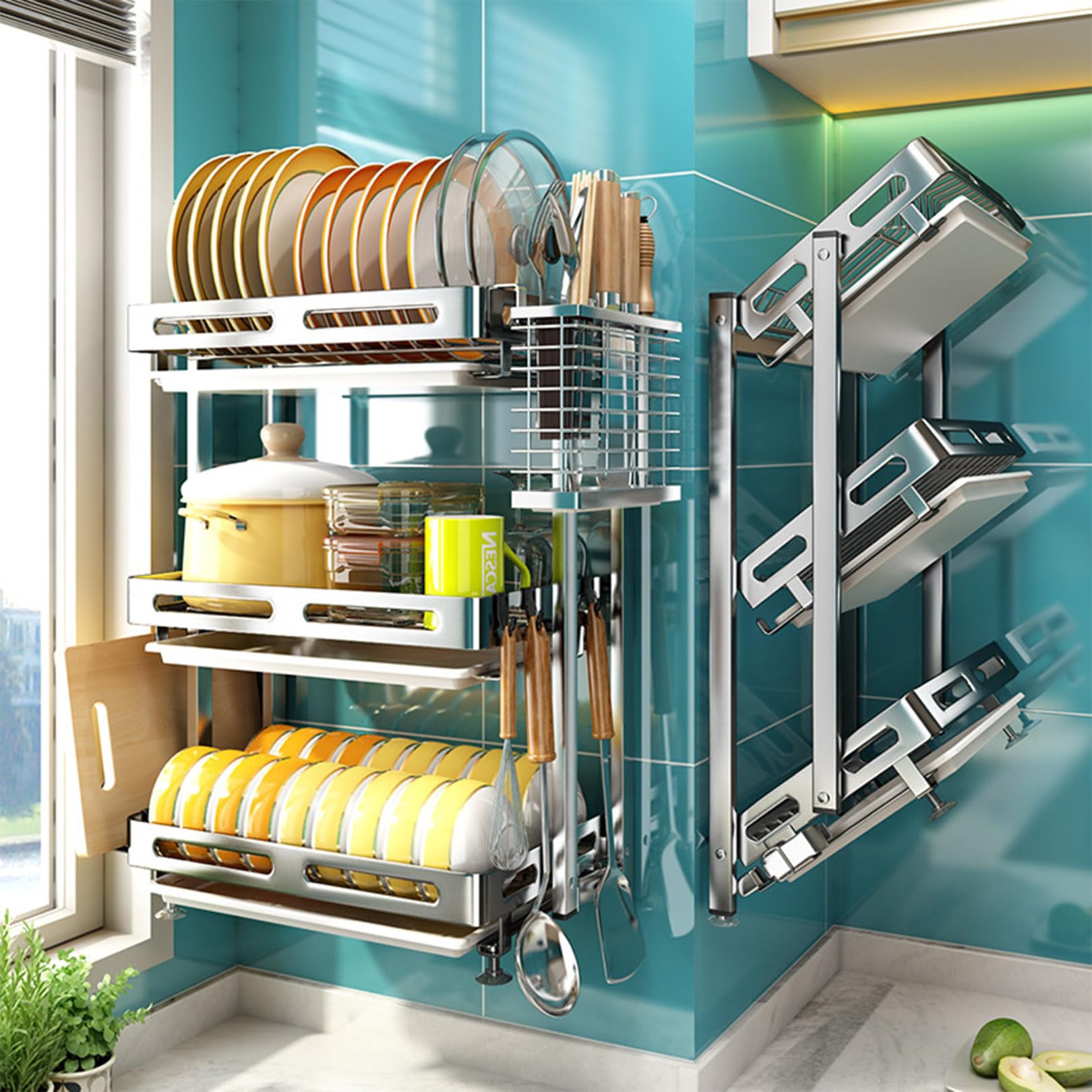 FLYIODFCXV drain rack, Wall-Mounted 3 Tier with Drip Tray