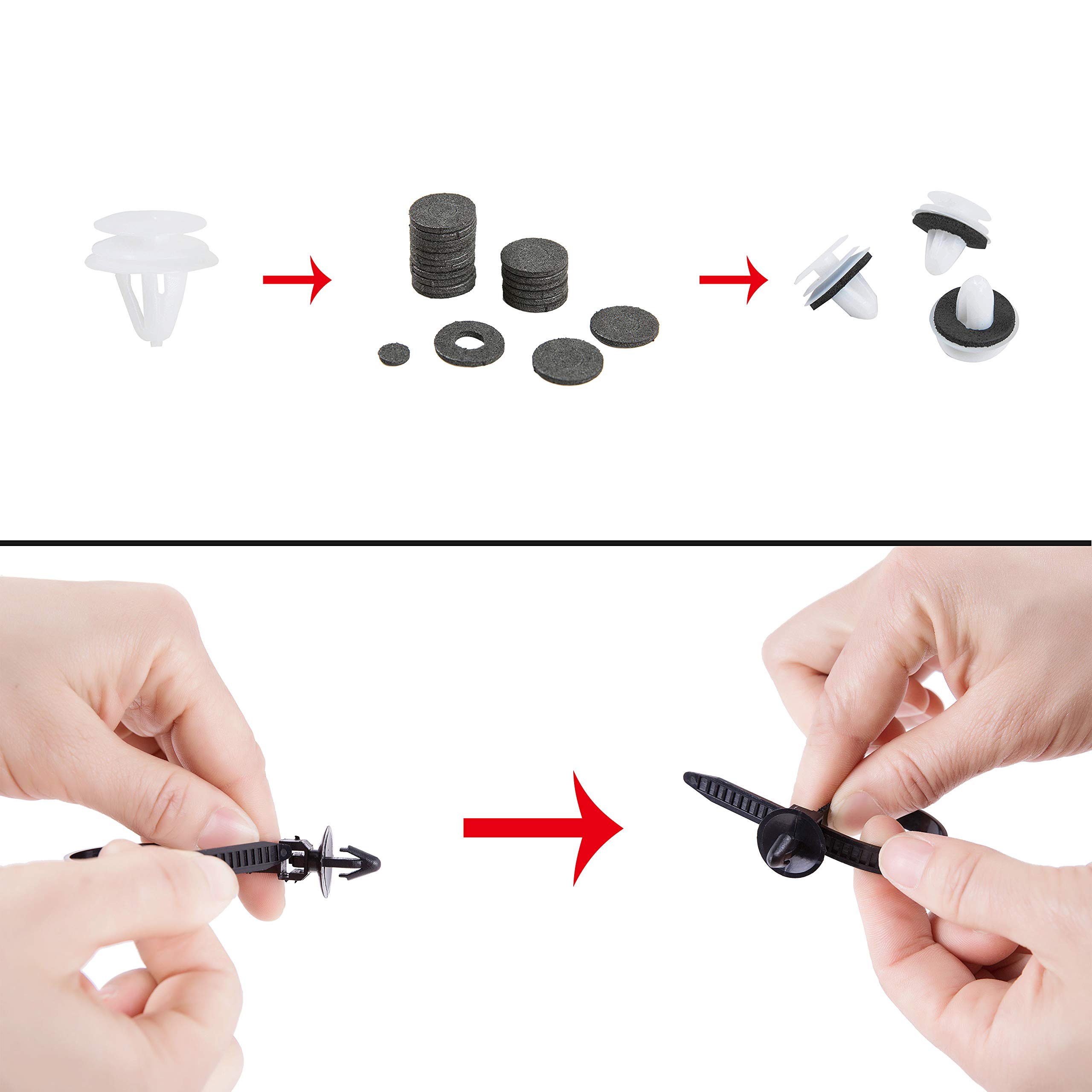 Swpeet 130 clip di fissaggio in nylon per maniglia del portellone posteriore, 4 colori, clip di fissaggio per paraurti, 7 dimensioni popolari, rivetti automatici a spinta, kit di fissaggio in nylon 4