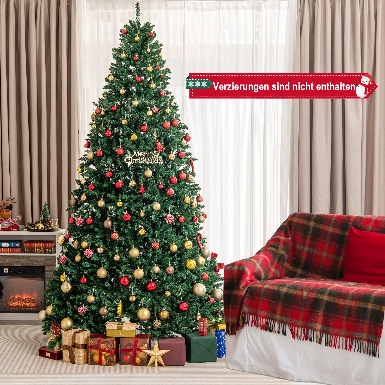 COSTWAY Kunstkerstboom 180 cm, Zwarte Kerstboom met Metalen Standaard, Dichte PVC-Takken, Realistische Dennenboom voor Thuis, Kantoor, Winkel & Hotel