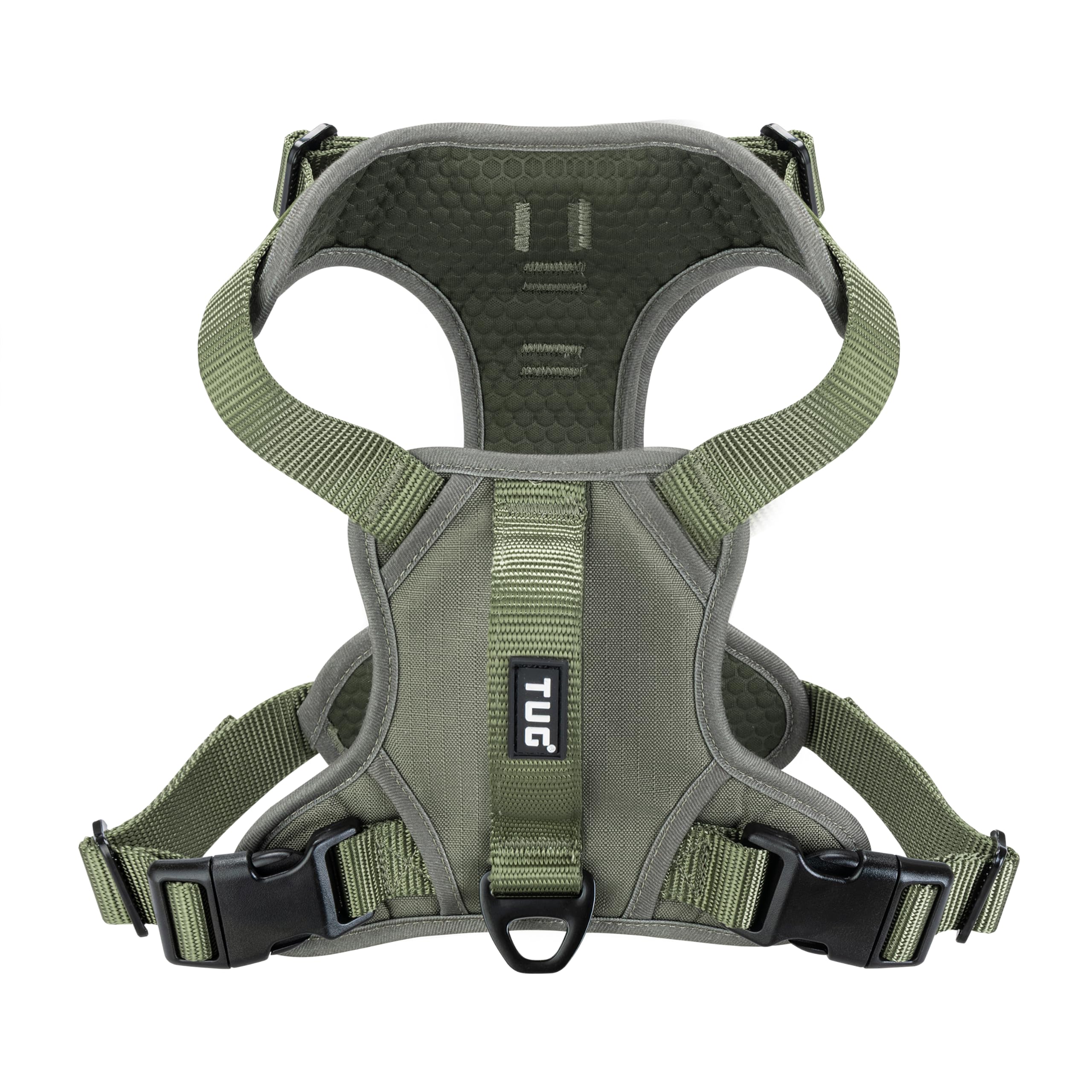 TUG Dog Harness with 2 Leash Connection Points | Adjustable, Padded, Lightweight | Handle on Back | No-Pull Front Clip (Medium, Green)