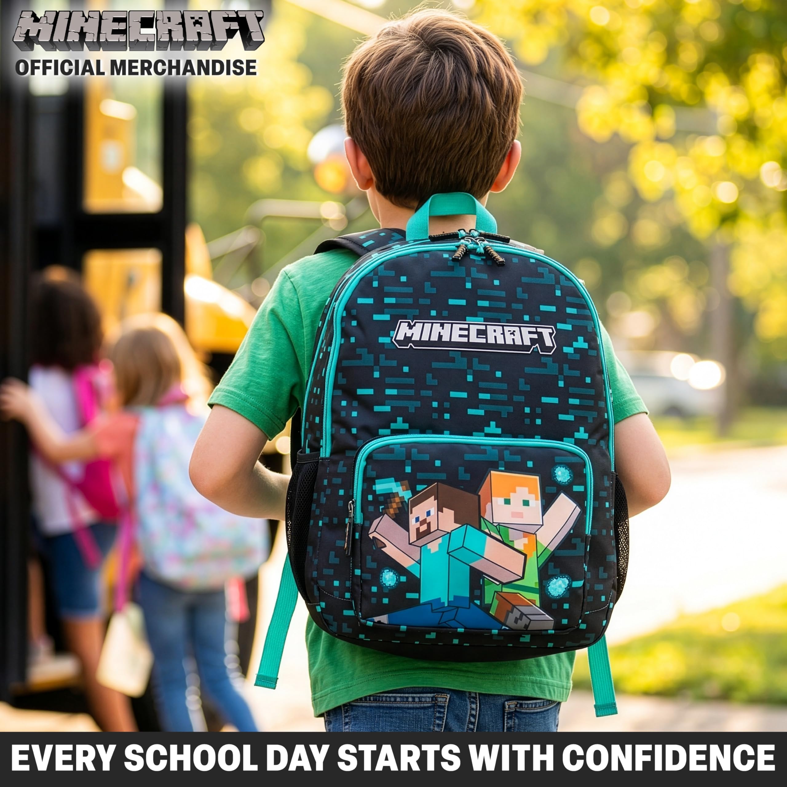 Get Trend Minecraft Sac a Dos Garcon, Fermeture Eclair et Bandoulière Réglable Cartable, Gaming Merchandise, Cadeau Garcon (Bleu/Multi Minecraft)