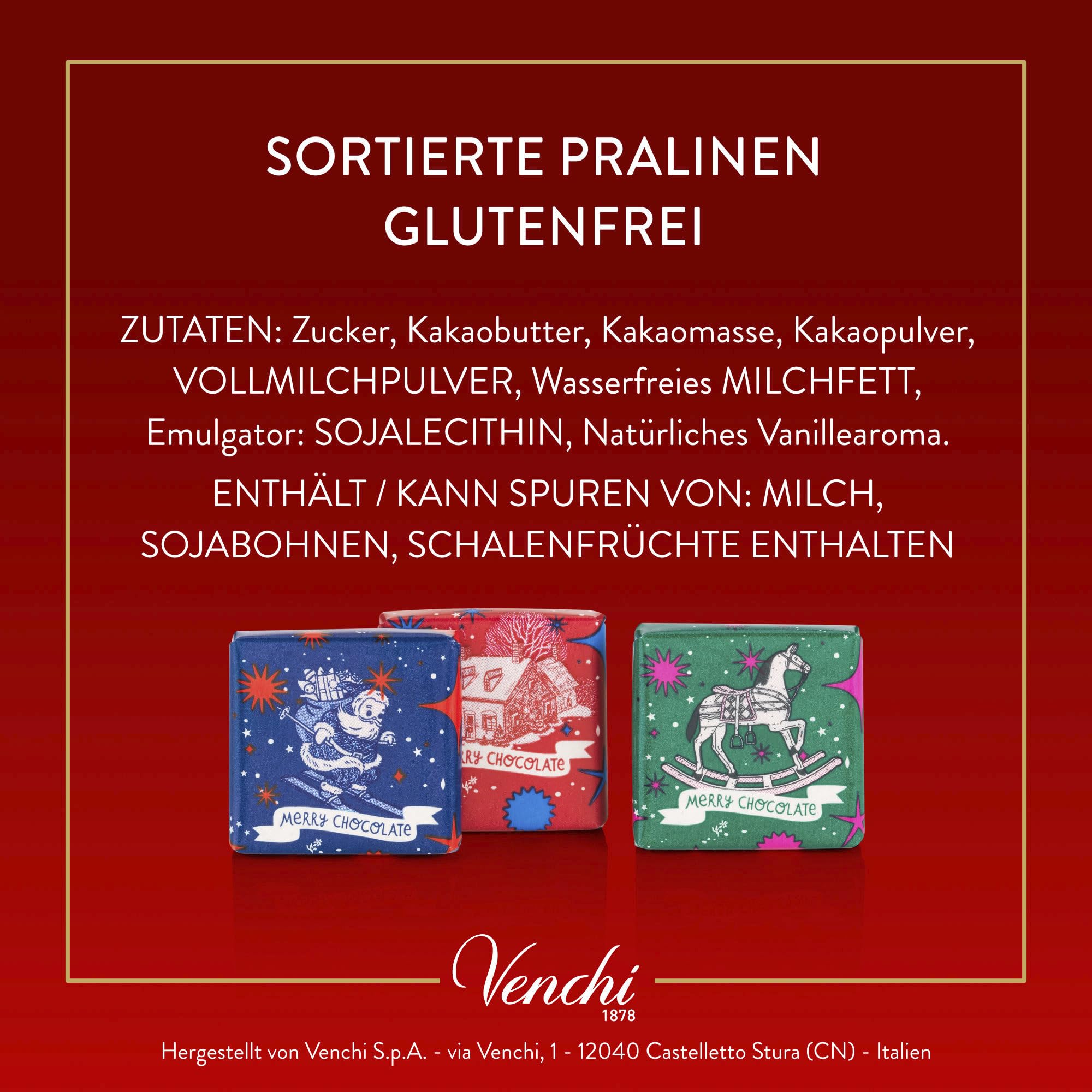 Venchi – Granblend-Weihnachtskollektion sortiert, 1 kg – Pralinen Weihnachtsgrafik – Platzhalter – Geschenkidee – Glutenfrei
