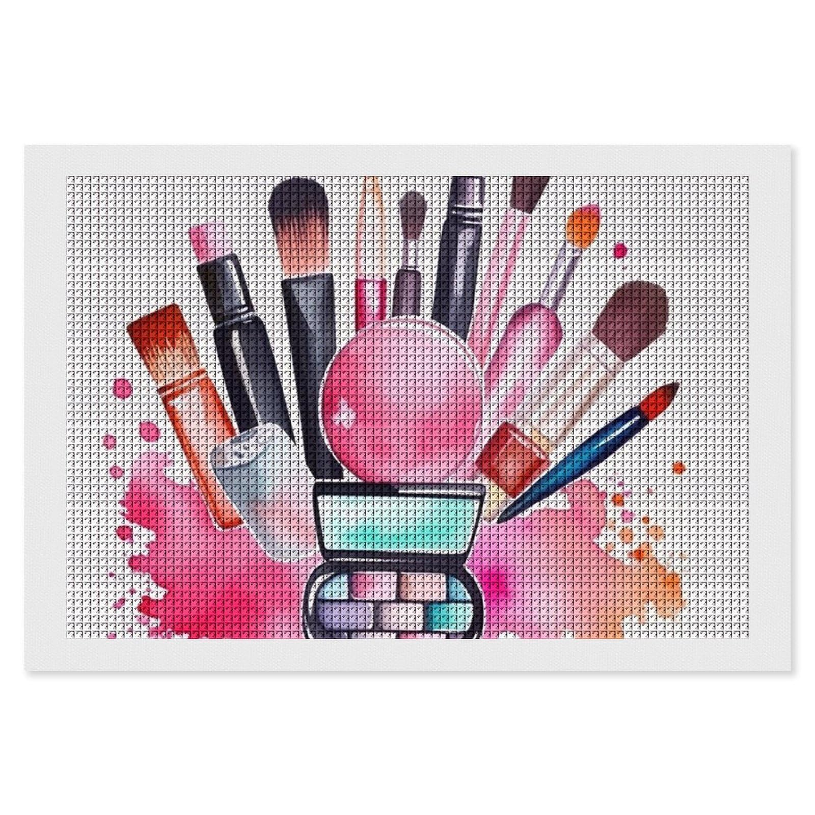 Watercolor Cosmetic Diamond Art Kits for Adults, DIY 5D Diamonds Painting Kits for Beginner, Round Full Drill Diamond Dots Painting, 8"x12" Diamonds Pictures Gem Art and Crafts Wall Decor