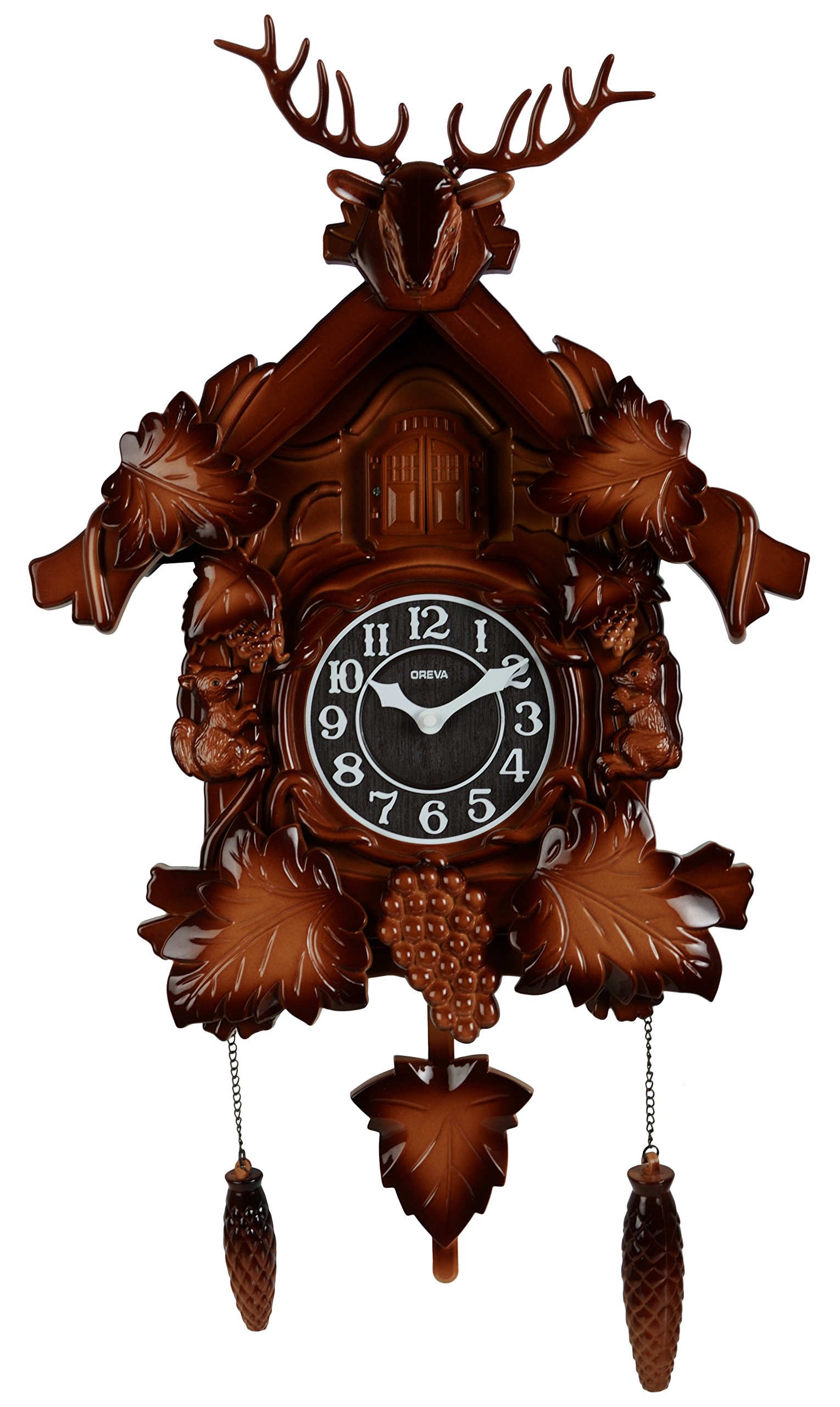 Oreva AQ-4177 Plastic Pendulum Wall Clock with Cuckoo (36 cm x 12 cm x 40 cm, Brown)