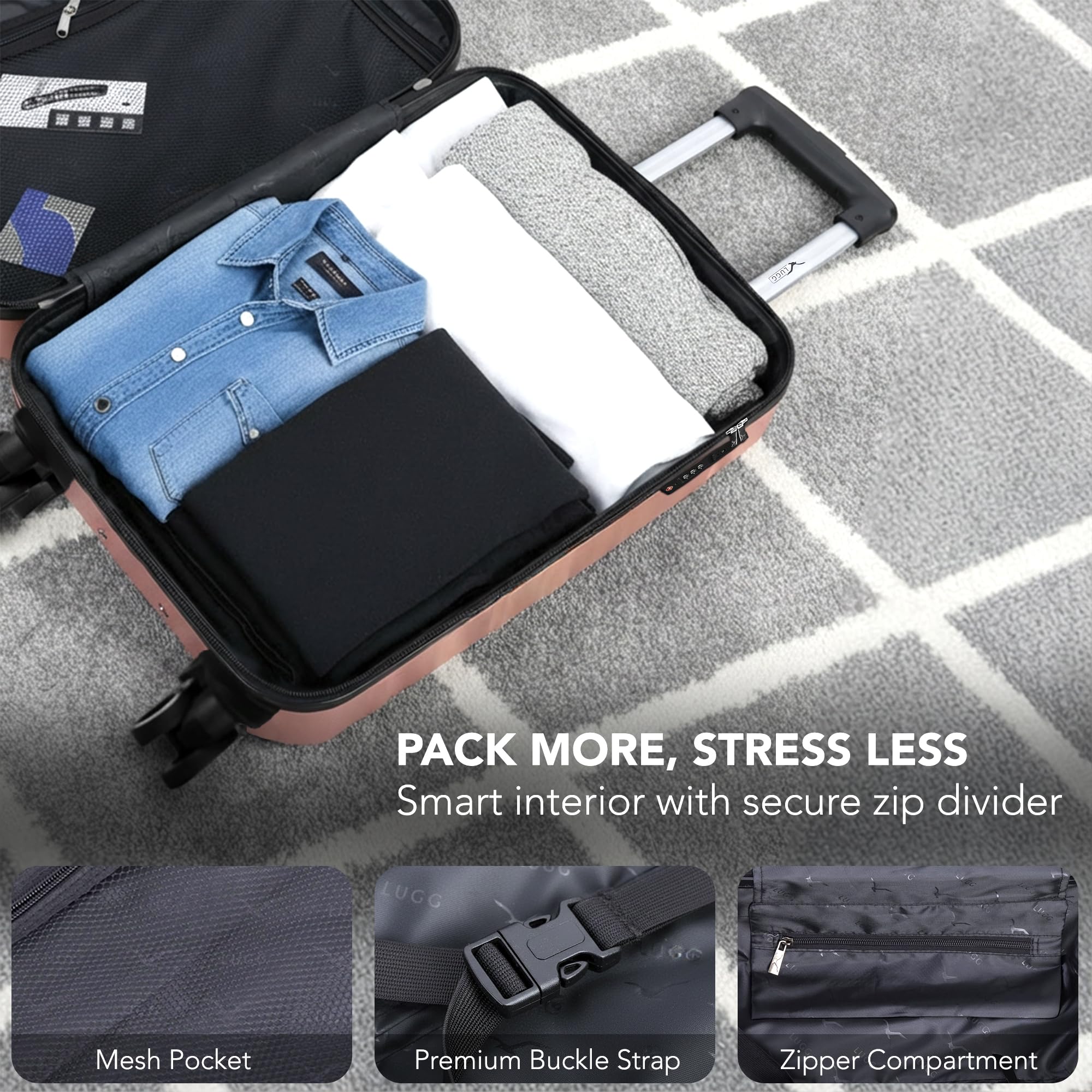 LUGG - Jetset 40cm Suitcase - 40x30x20cm- Ryanair Compatible - Underseat Size - Hard Shell ABS - Spinner & Removable Wheels - Lightweight Travel Luggage- Cream/Brown — view 201