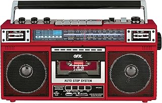 QFX Retro Bluetooth Boombox Cassette Tape Player Recorder, J-220BT, Red