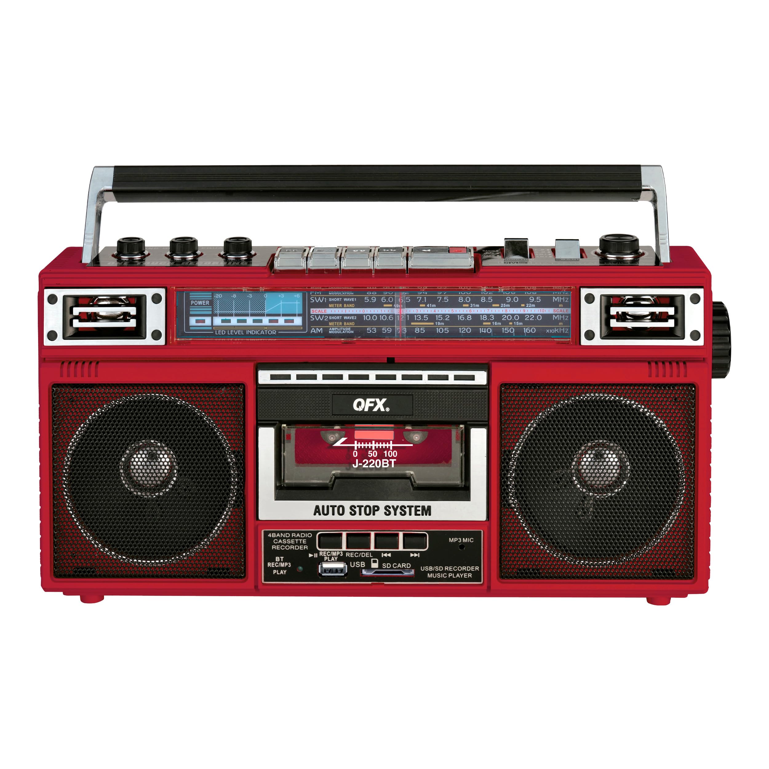 90年代 QFX J-220BT レトロカセットレコーダープレーヤー ラジカセ Amazon.com: QFX J-220BT Red Boombox MP3 Conversion from Radio to