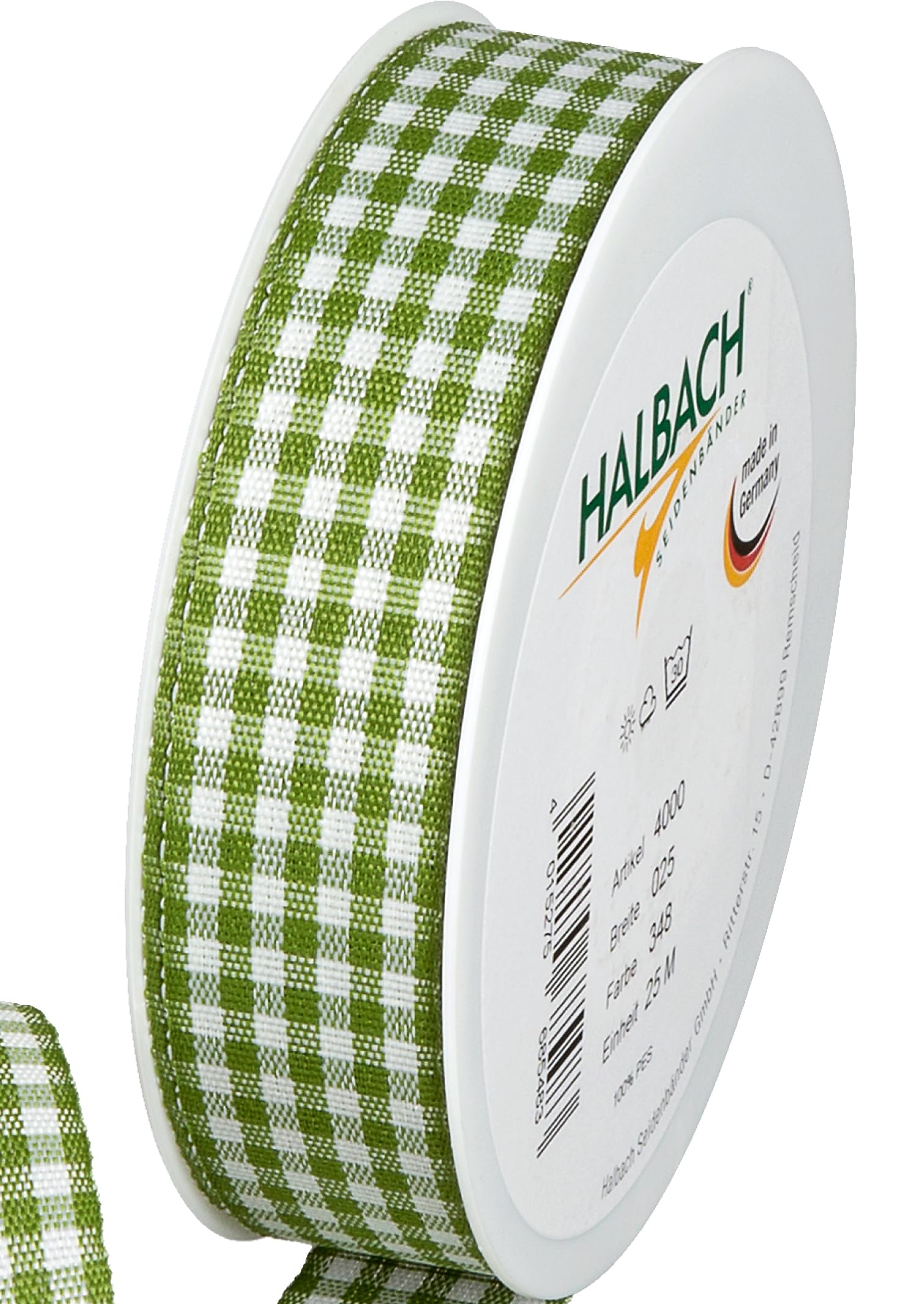 Halbach Seidenbänder Vichy Gift Wrapping Ribbon 25mm Moss Green Checked Ribbon for Celebrations