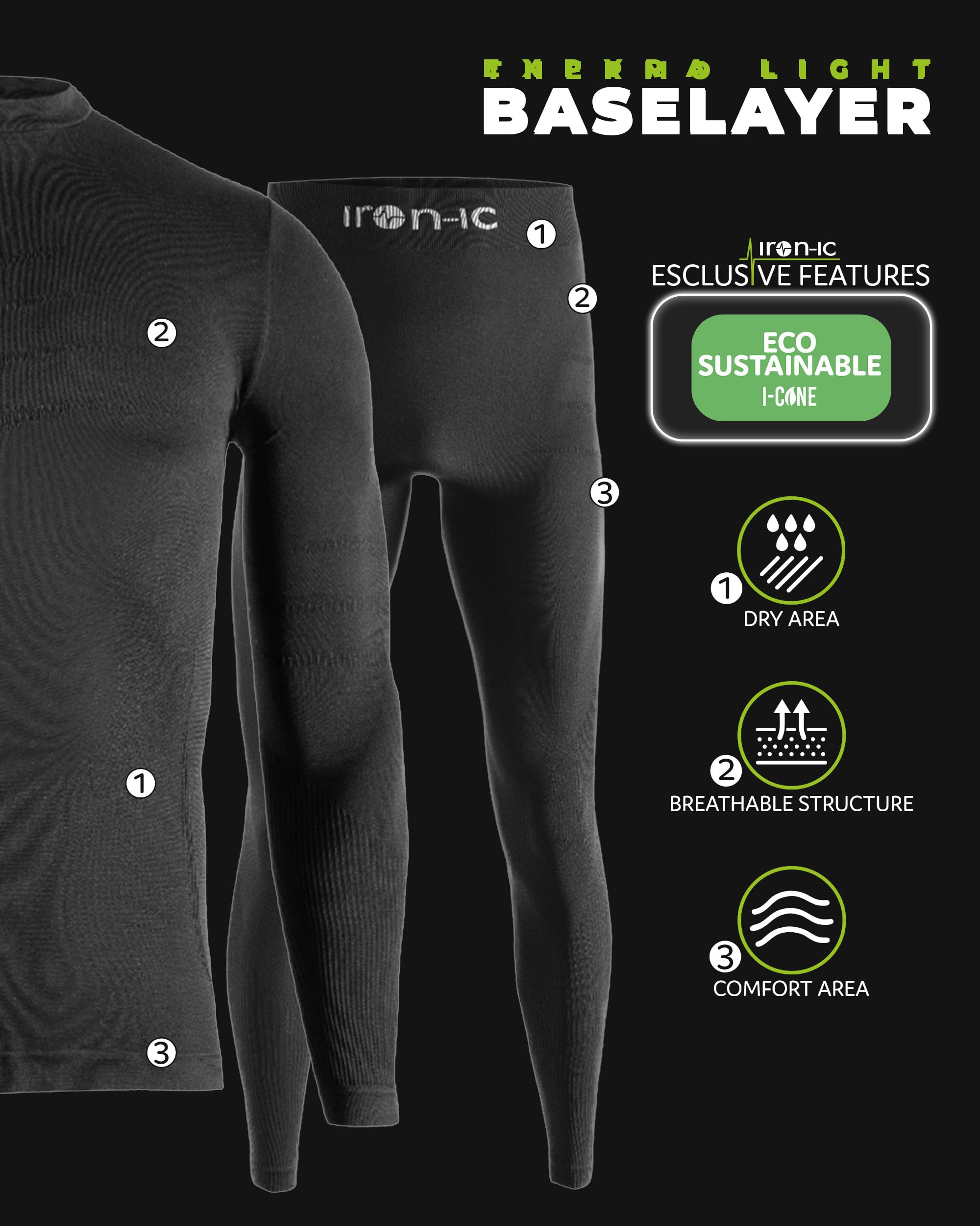 Iron-ic, Conjunto Técnico Baselayer Niño - Kit Camiseta y Leggings para Deportes de Invierno, Transpirable, Termoregulador, Ropa Interior