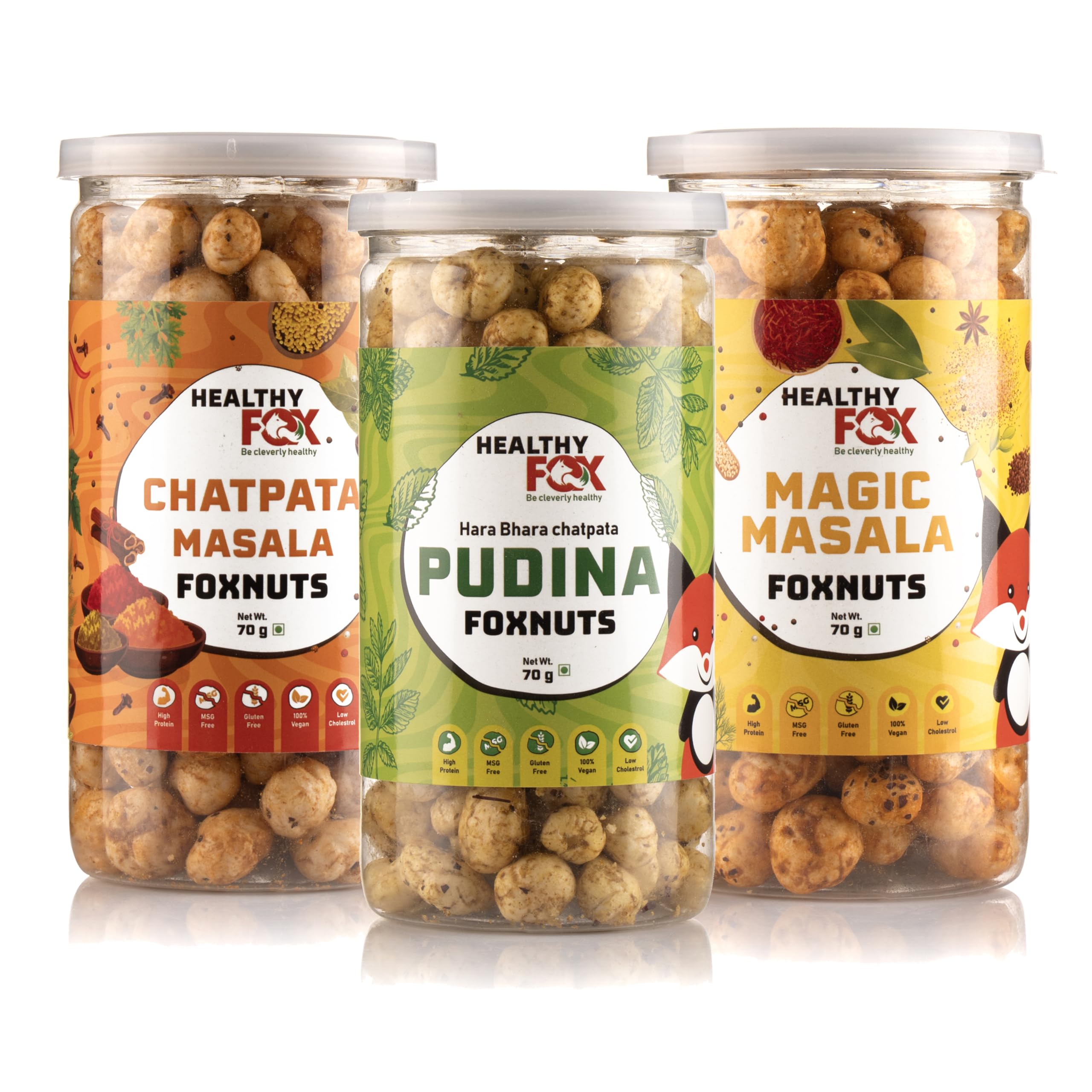 Healthy Fox Roasted Makhana, Flavoured Snack Items Combo (Pudina+ChatMasala+MagicMasala) for Kids & Adults, Protein & Fibre Fox Nuts, Low-Calorie Gluten-Free Phool Makhana, No Preservatives (70g Each) (B0CQK6Z6L9) Amazon Price History, Amazon Price Tracker