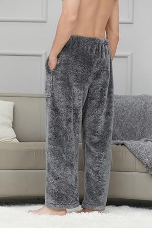 Cromoncent Men's Fuzzy Plush Pajama Pants, Fleece Fluffy Pj Pants for Men, Warm Winter Cozy Lounge Sleepwear Bottoms, XS-4XL