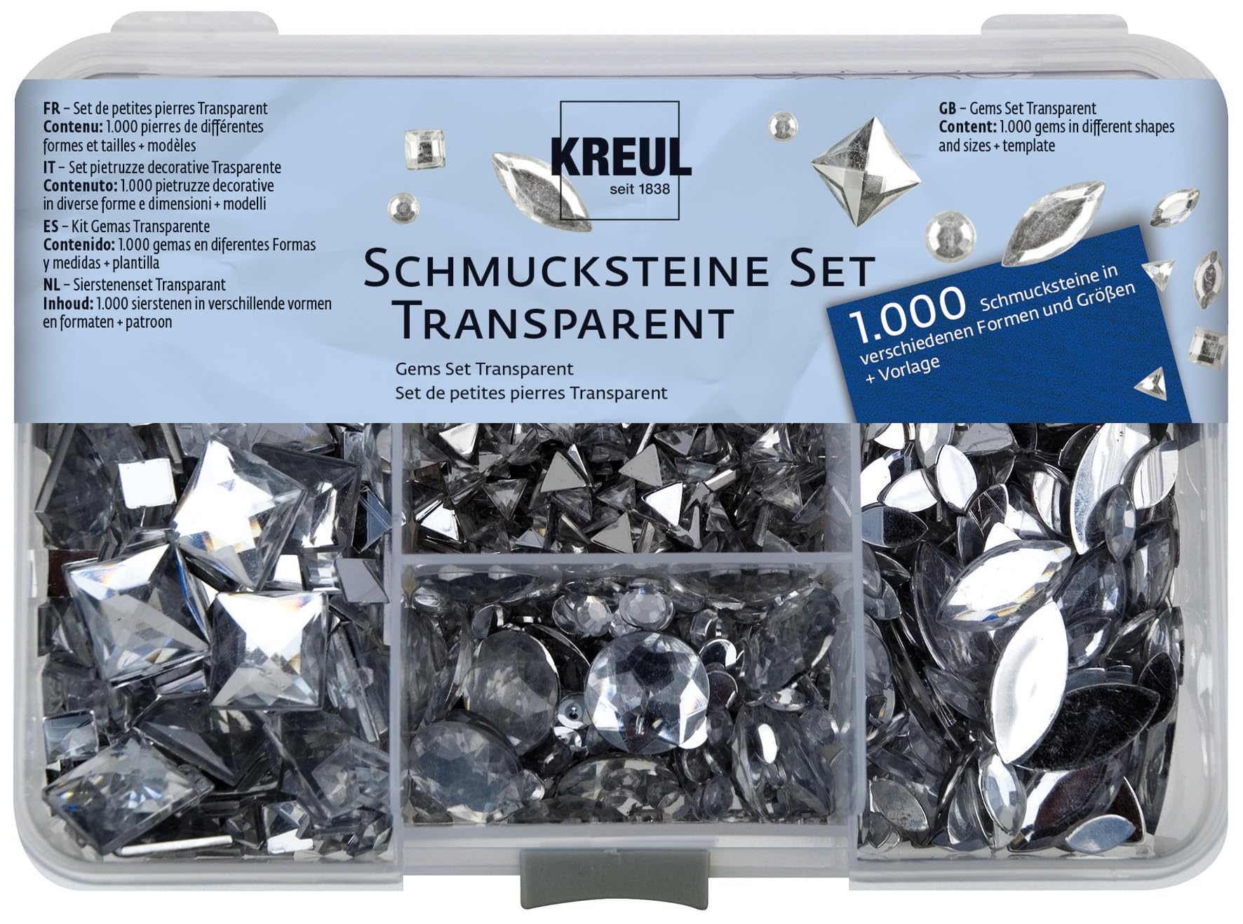 KREUL Schmucksteine Set Magic Ocean – 1000 Steine In Blau/türkis/grün, Verschiedene Formen