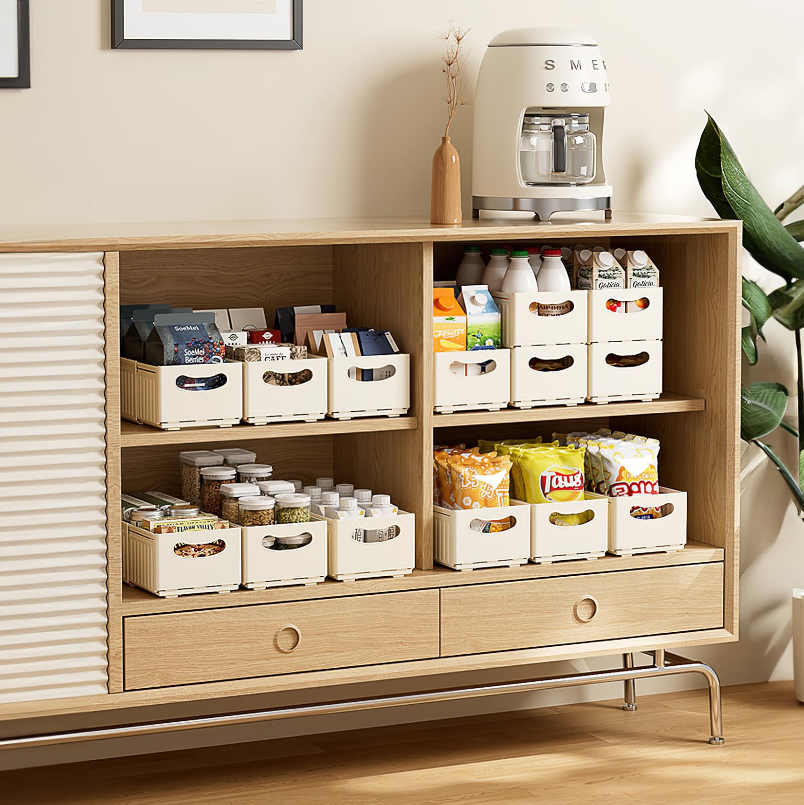 Caja De Almacenamiento Para Hogar Cajas Organizadoras De Plastico Sin Tapa Con Asa Organizador De Nevera Cajas Plegables De Almacenamiento Para Baño Cocina Armario Oficina 3 Piezas (47.5*28*25cm)