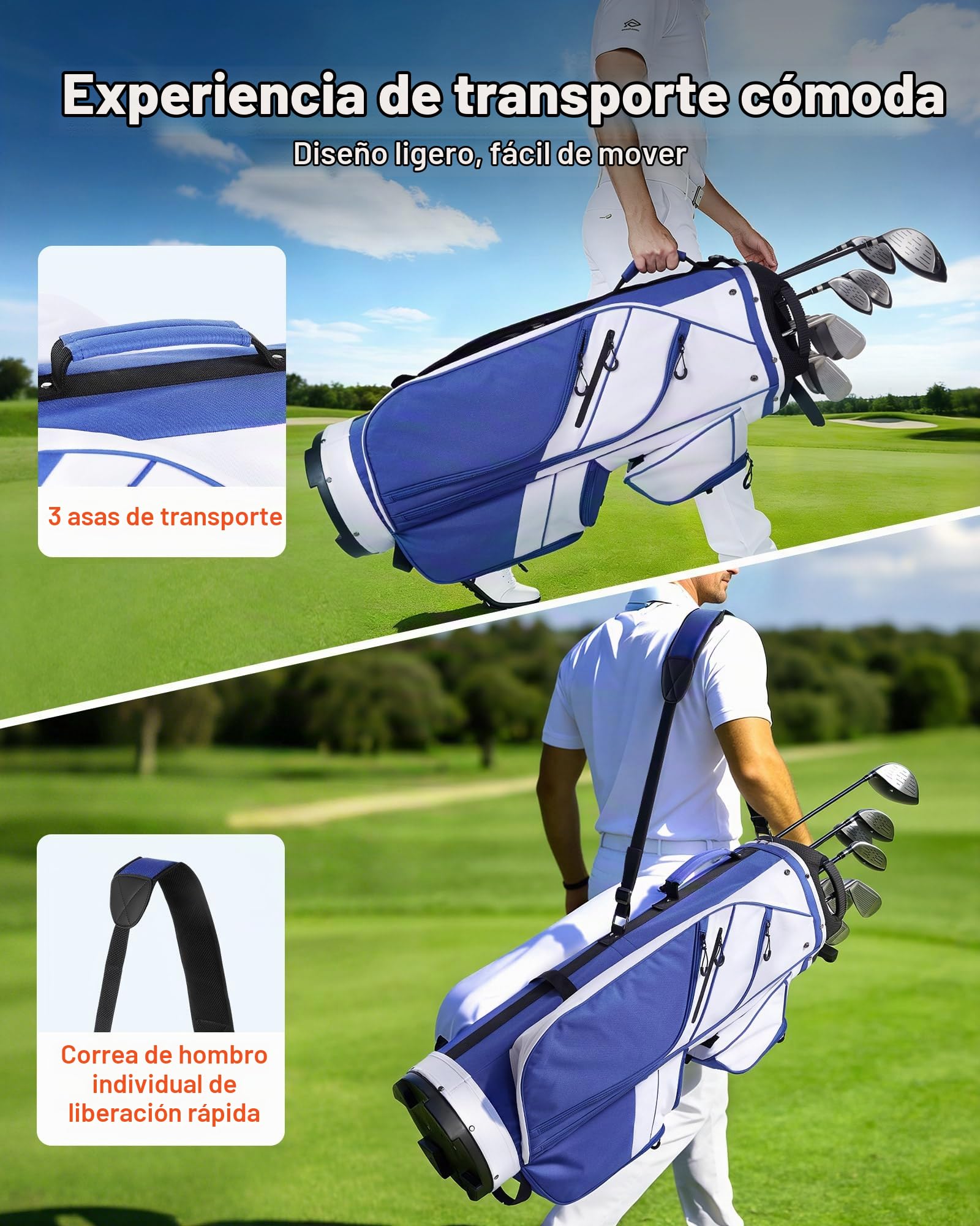 VEVOR Bolsa de Carro para Palos de Golf 15 Compartimentos, 10 Bolsillos, Bolsa para Carrito de Golf de Poliéster, con Correa para Hombro, Cubierta para Lluvia, Cremalleras Suaves, para Adultos