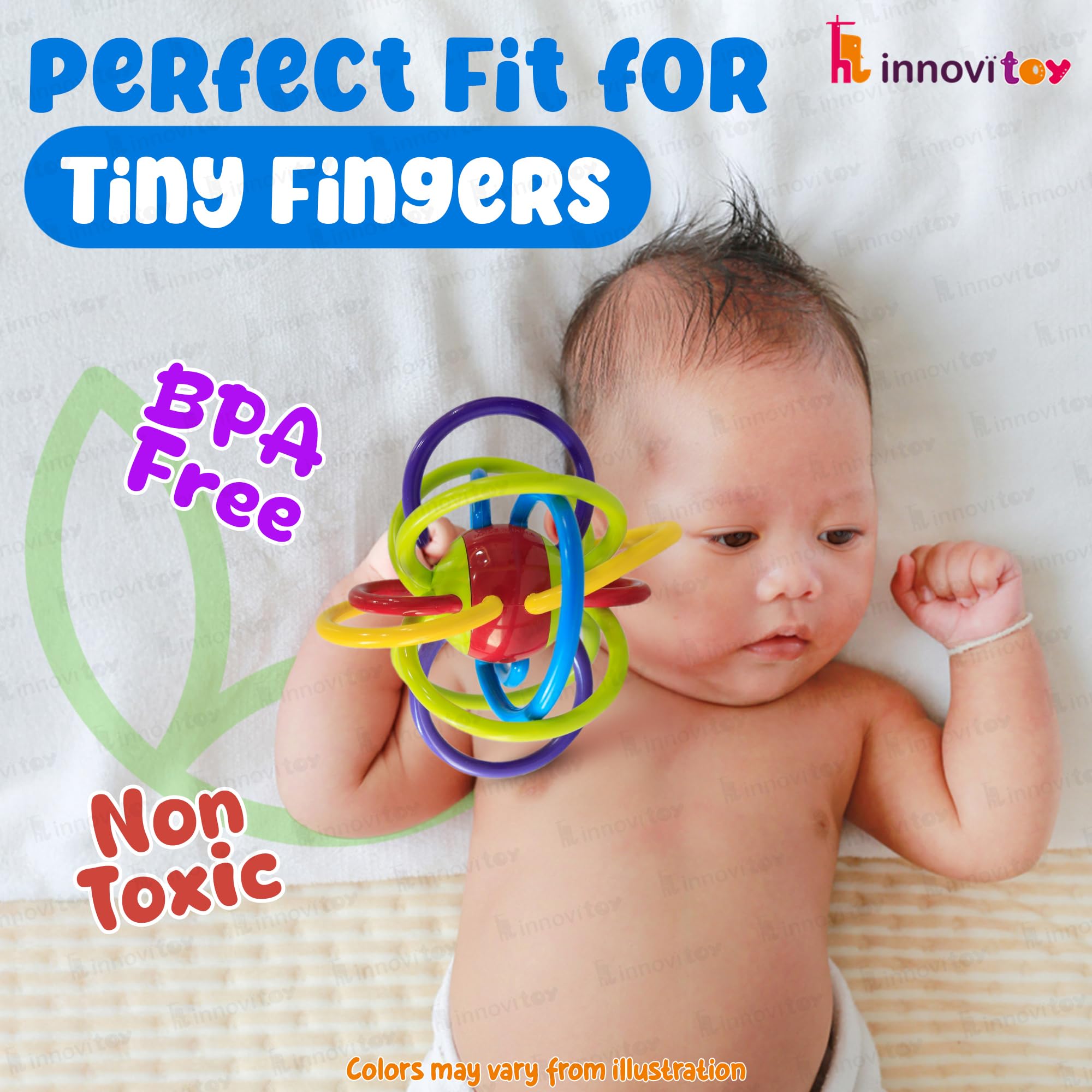 innovitoy Abs Plastic Loopitoy Teethers For 3 To 6 Months Bpa Free | 100% Safe & Non-Toxic Baby Teethers 6-12 Months | Multi-Colored | Bpa Free Baby Teething Toys | Chewing Toys For Babies, Infant 3
