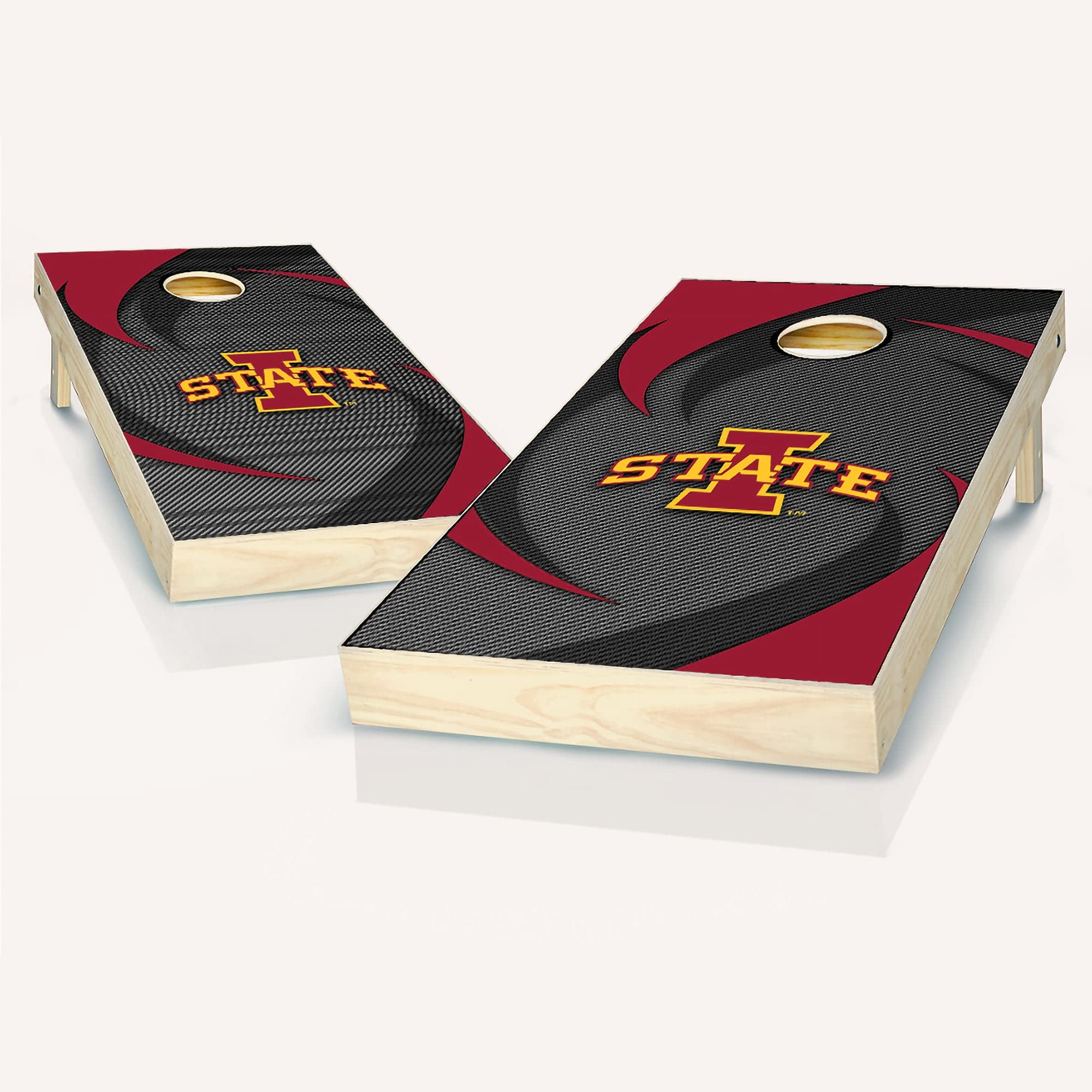 Skip's Garage Iowa State Themed Swoosh Cornhole Set - Include Hole + Edge Lights + Score