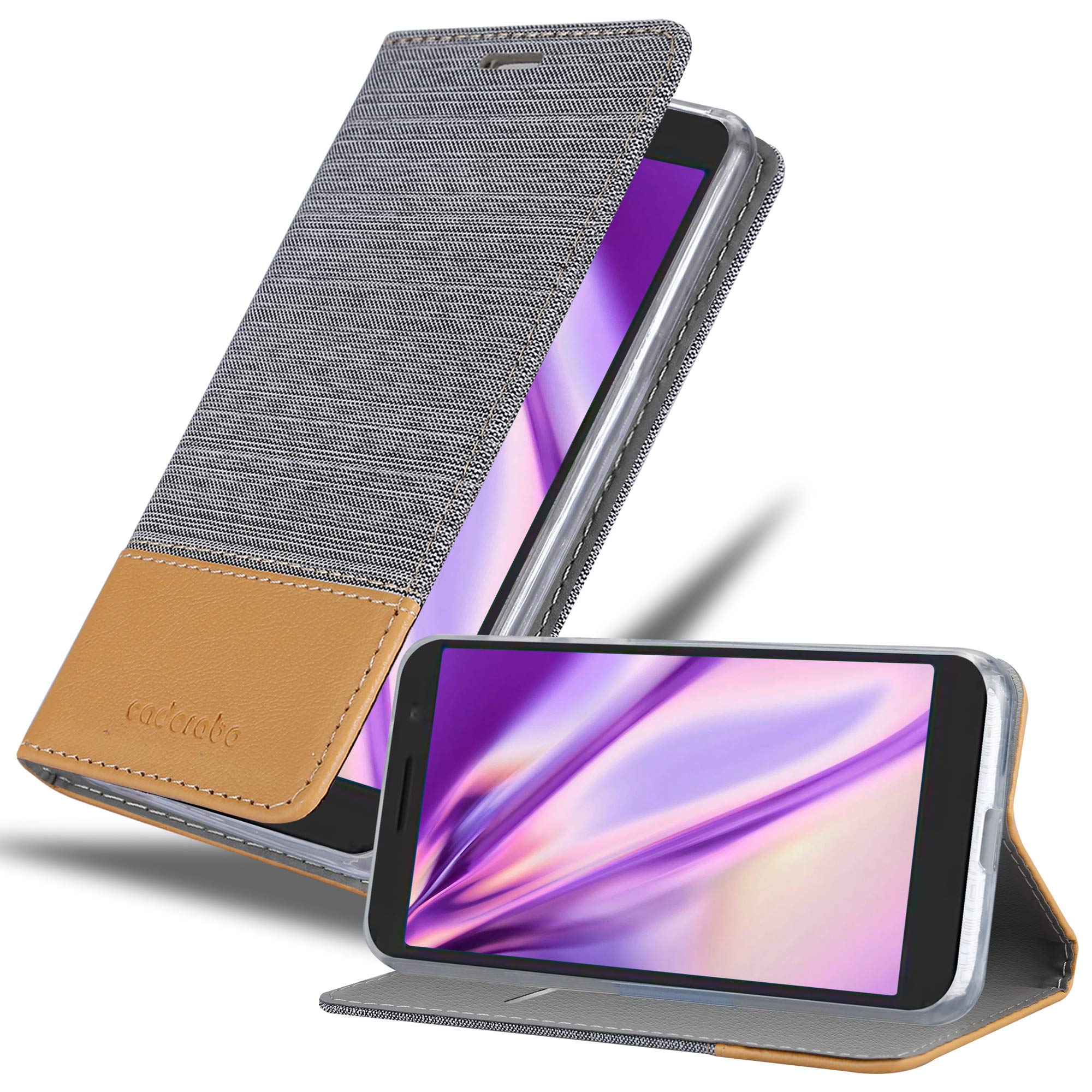 Cadorabo Custodia A Libro Per Alcatel 1X 2019, Grigio Chiaro E Marrone, Con Portacarte, Chiusura Magnetica E Funzione Stand