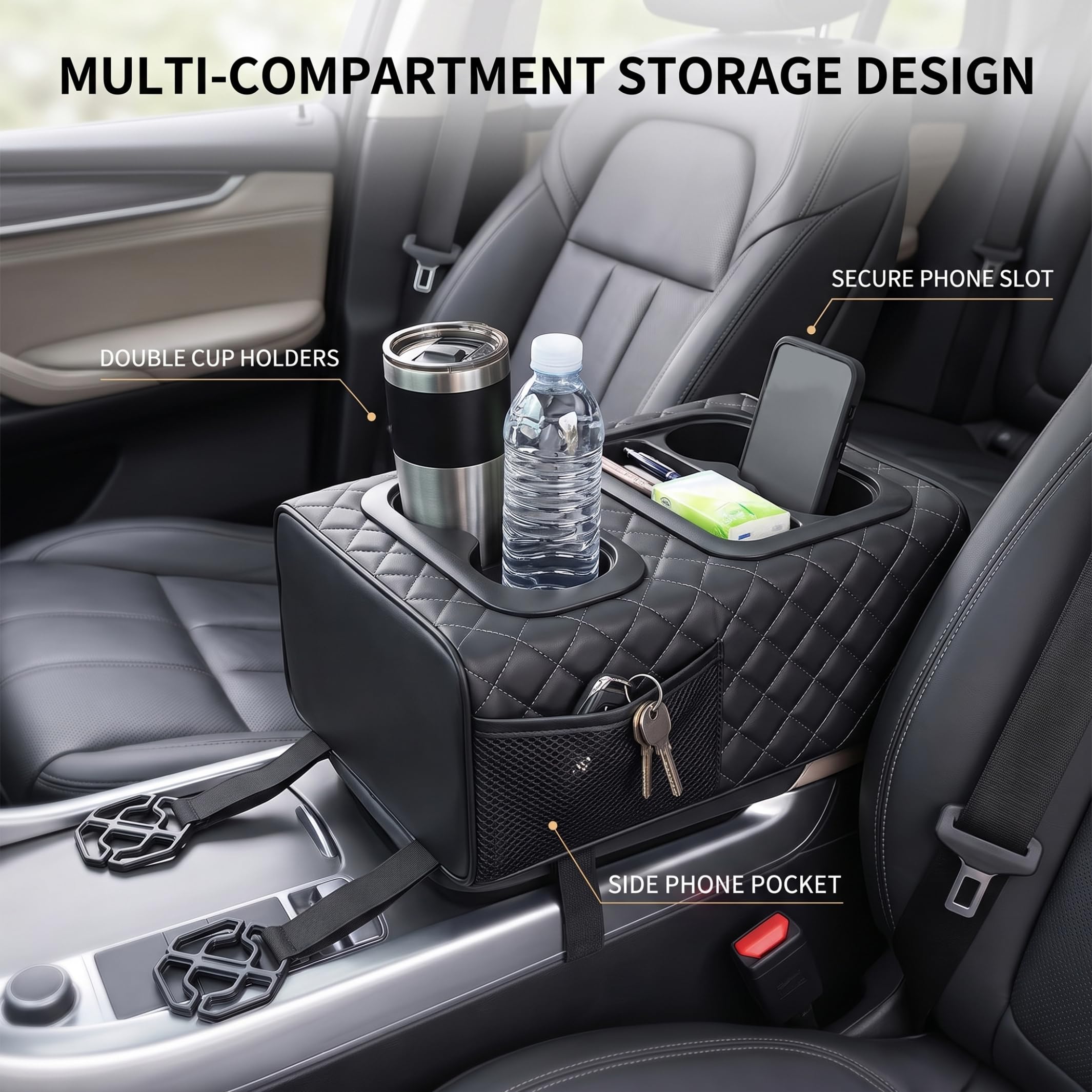 Portavasos para Consola Central con Copa Doble, Organizador para Asiento Trasero de Coche