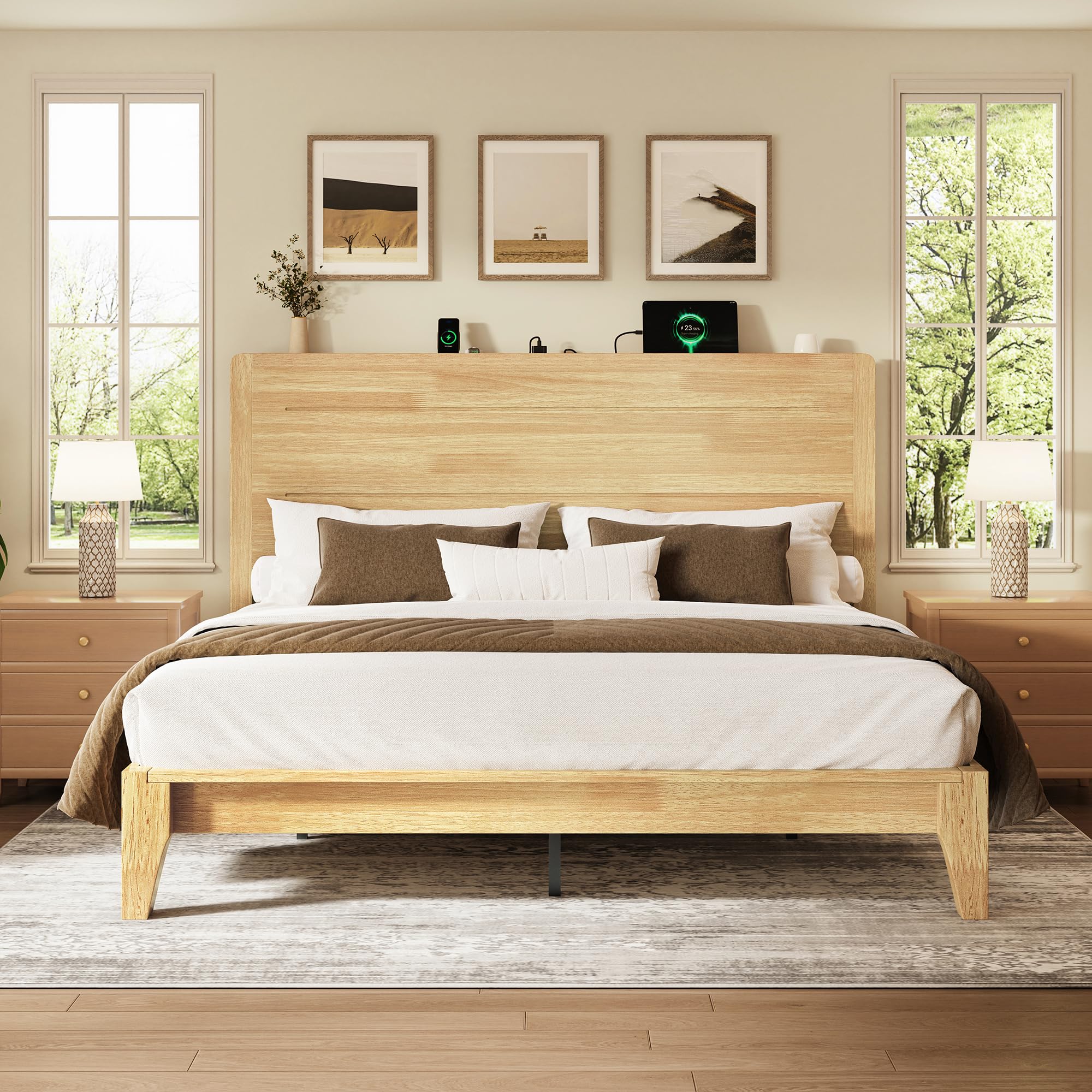 LARMACE Wood Platform Bed Frame