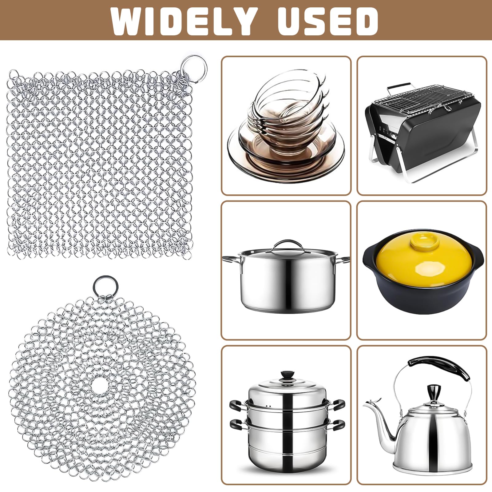 YOUNGSAY 4 Pcs Nettoyant en Fonte en Acier Inoxydable 10x10cm pour Wok et Four