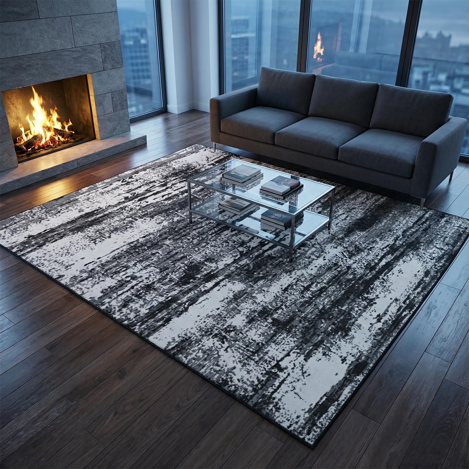 Merelax 6x9 Black White Area Rug for Living Room, Large Washable Boho Abstract Bedroom Rugs, Modern Non Silp Dining Room Playroom Area Rugs, Soft Low