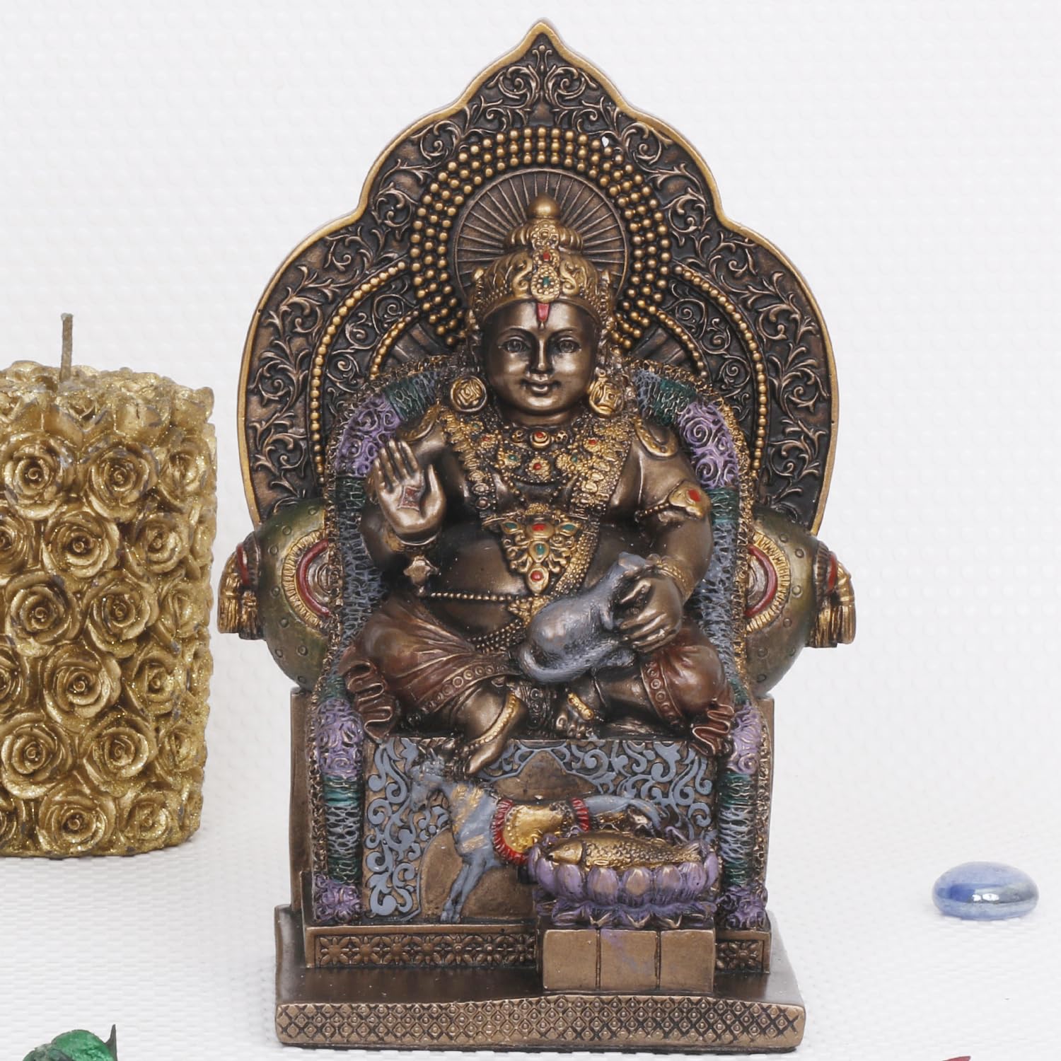 ARTVARKO Lord Kuber Maharaj Sitting on Singhasan Cold Cast Resin Statue Bronze Finish Murti Statue for Treasure Wealth Tijori Locker Money Safe Kubera Idol 7 Inch., MKUBER7INKA808