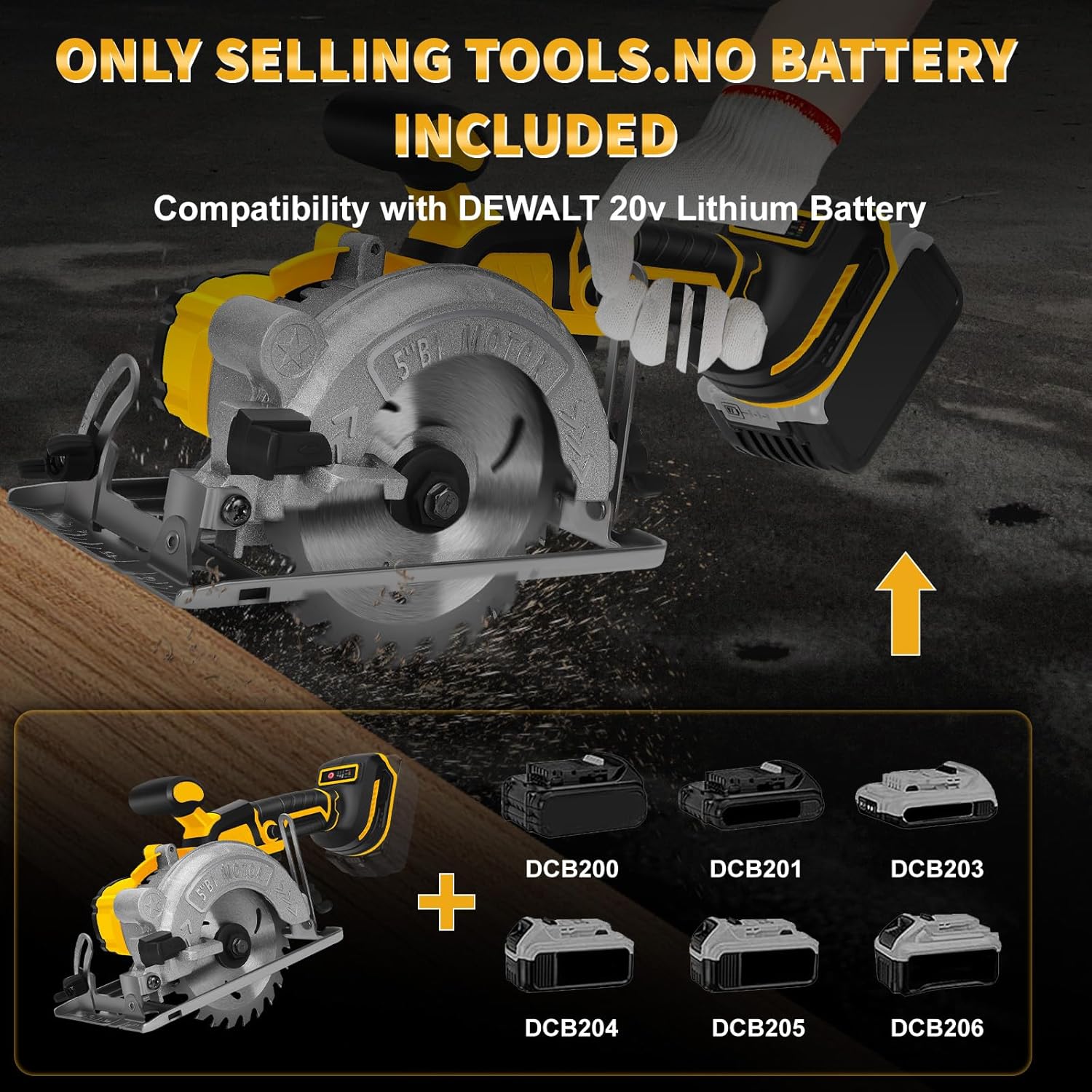 5 Inch Cordless Circular Saw for Dewalt 20V Battery (No Battery), Power Wood Saw with Brushless Motor, 0-45° Cutting Bevel, Max Cutting Depth 1.6"(90°), 1.28"(45°), Idea for Wood, Plastic, Soft Metal