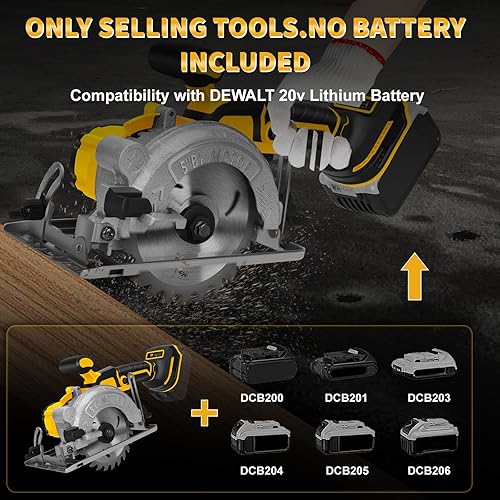 Miniatura 8 de Sierra circular inalámbrica de 5 pulgadas para batería Dewalt de 20 V (sin batería), sierra de madera eléctrica con motor sin escobillas, bisel de