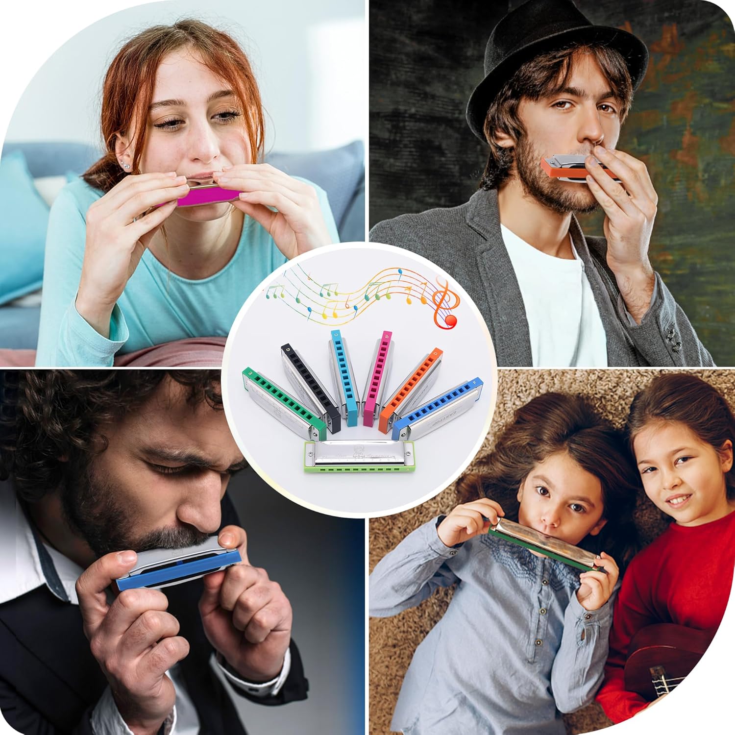 East top Harmonica Set of 7, 10 Holes 7 Colors Diatonic Blues Harmonica Set For Adults, Professionals and Students, as a Gift